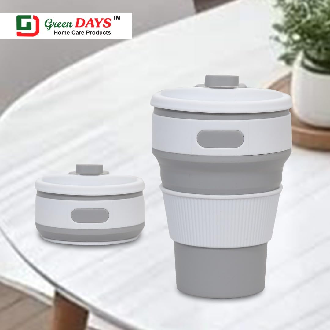 Eco-Friendly Collapsible Travel Mug - BPA Free Food Grade Silicone Thermos for Hot & Cold Drinks (350ml, Grey) - Perfect for Camping, Hiking, Office & Commuting - Foldable Cup with Leak-Proof Lid