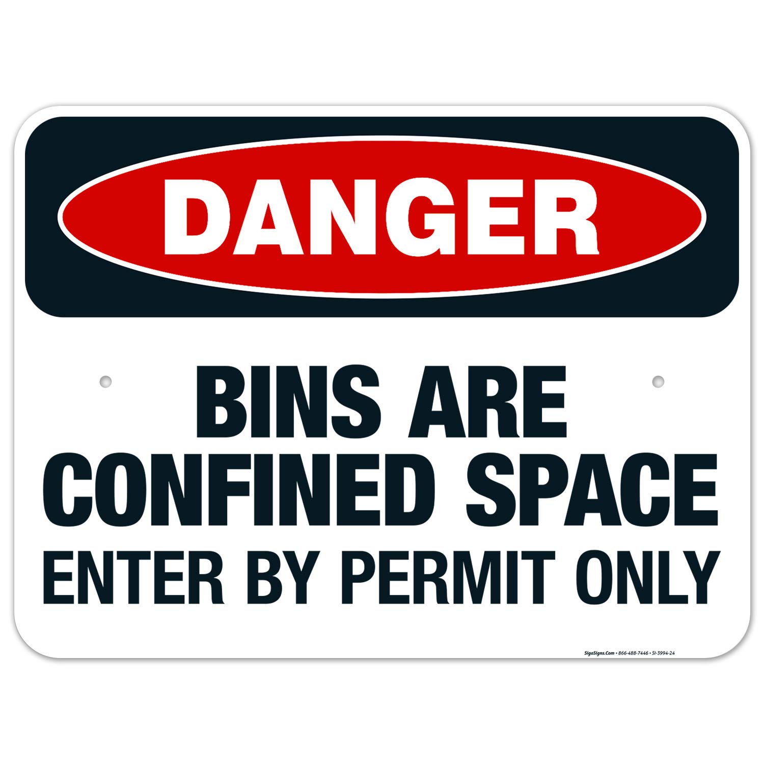 OSHA Approved Danger Sign - Confined Space Enter by Permit Only, 18x24 Inches | Rust-Free .063 Aluminum, Fade Resistant for Indoor/Outdoor Use | Made in USA | Ideal for Construction Sites, Warehouses & Industrial Safety Areas