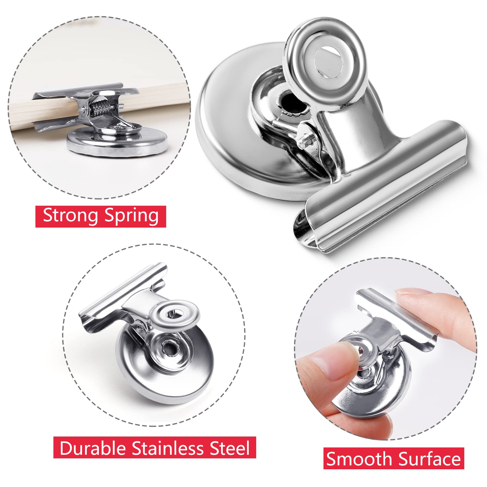 6 Pack Heavy Duty Silver Refrigerator Magnets - Strong Magnetic Clips for Fridge, Whiteboard, Office & Kitchen Organization - Perfect for Notes, Photos, Recipes & Office Documents