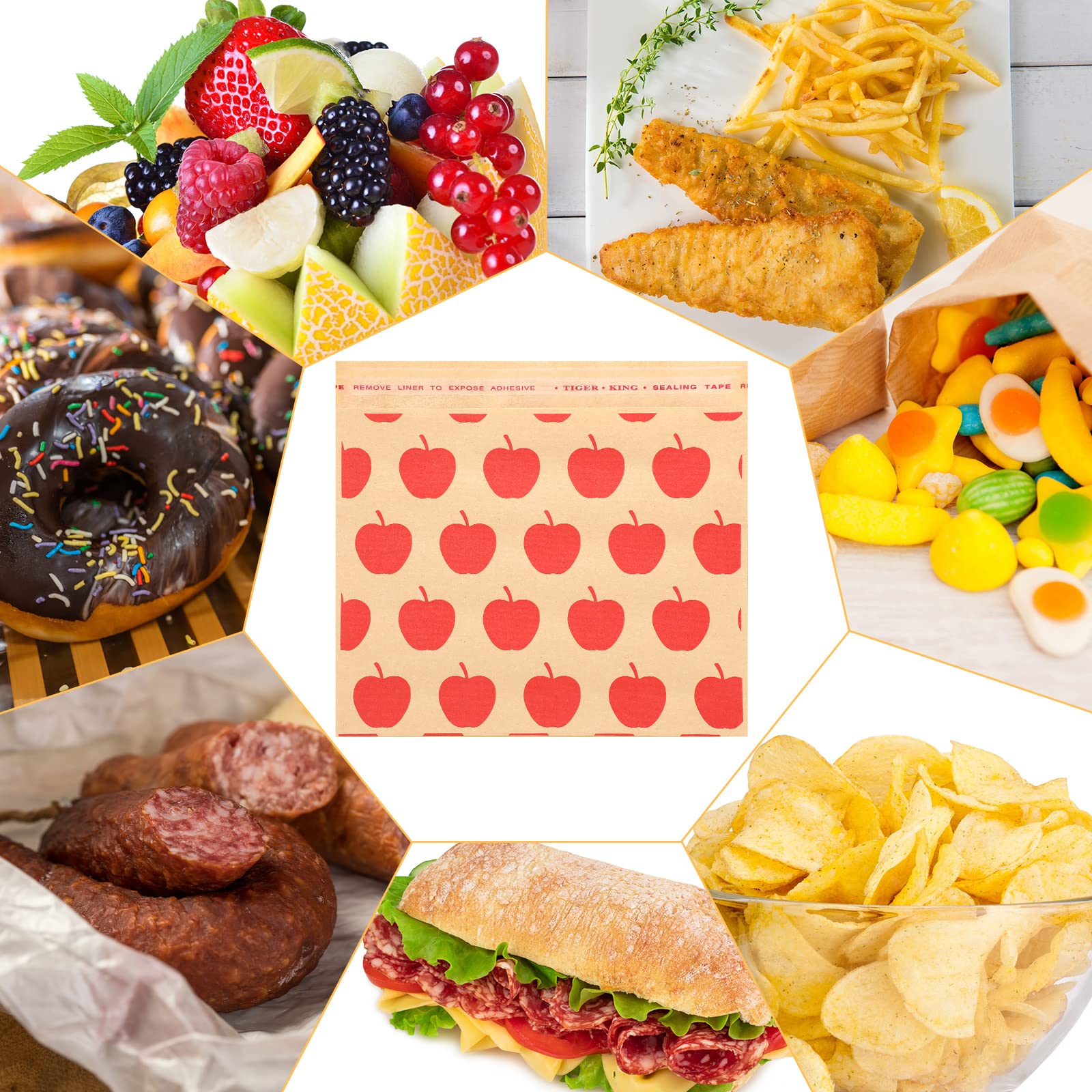 100 Pcs Eco-Friendly Sandwich Bags | Reusable Sealable Paper Lunch Bags for Kids | Snack, Burger & Candy Wrappers | Perfect for Cookies, Chocolates, Desserts & Party Favors (Fruit Patterns) | Great for School Lunches, Picnics & On-the-Go Snacking