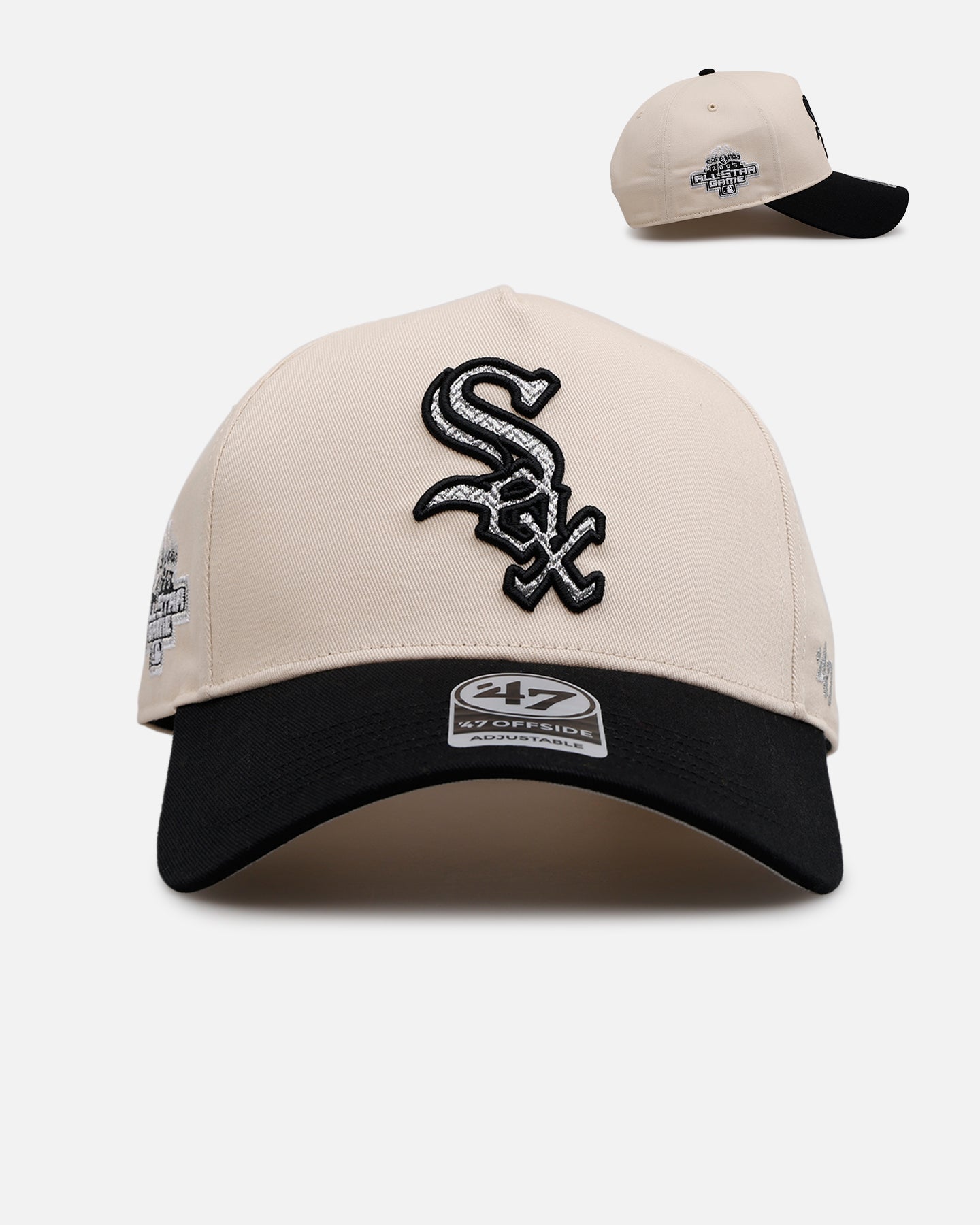 47 Brand Chicago White Sox 'Herringbone' 47 Offside Snapback Hat - Natural/Black Adjustable Baseball Cap for Men & Women - Perfect for Sports Fans, Casual Wear & Gifts