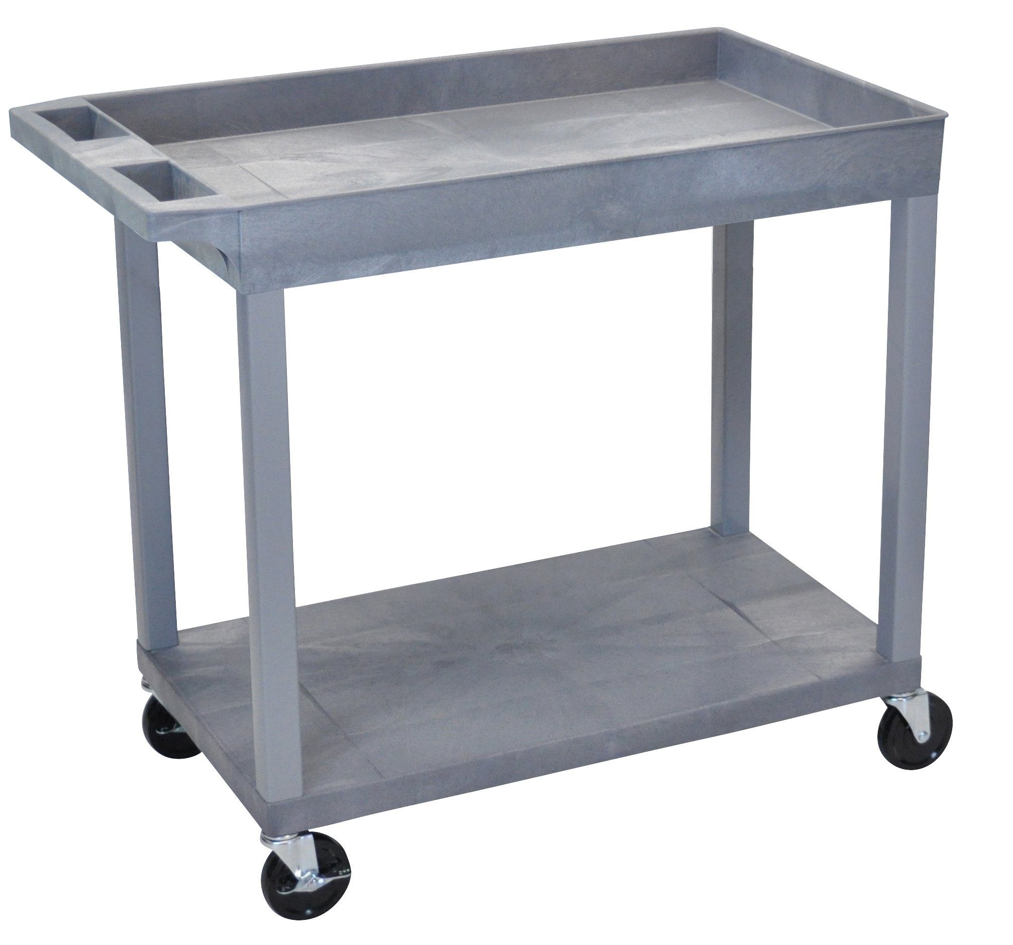 Luxor Gray EC12 18x32 Utility Cart with 1 Tub & 1 Flat Shelf - Perfect for Kitchen, Bathroom, Office or Garage Organization