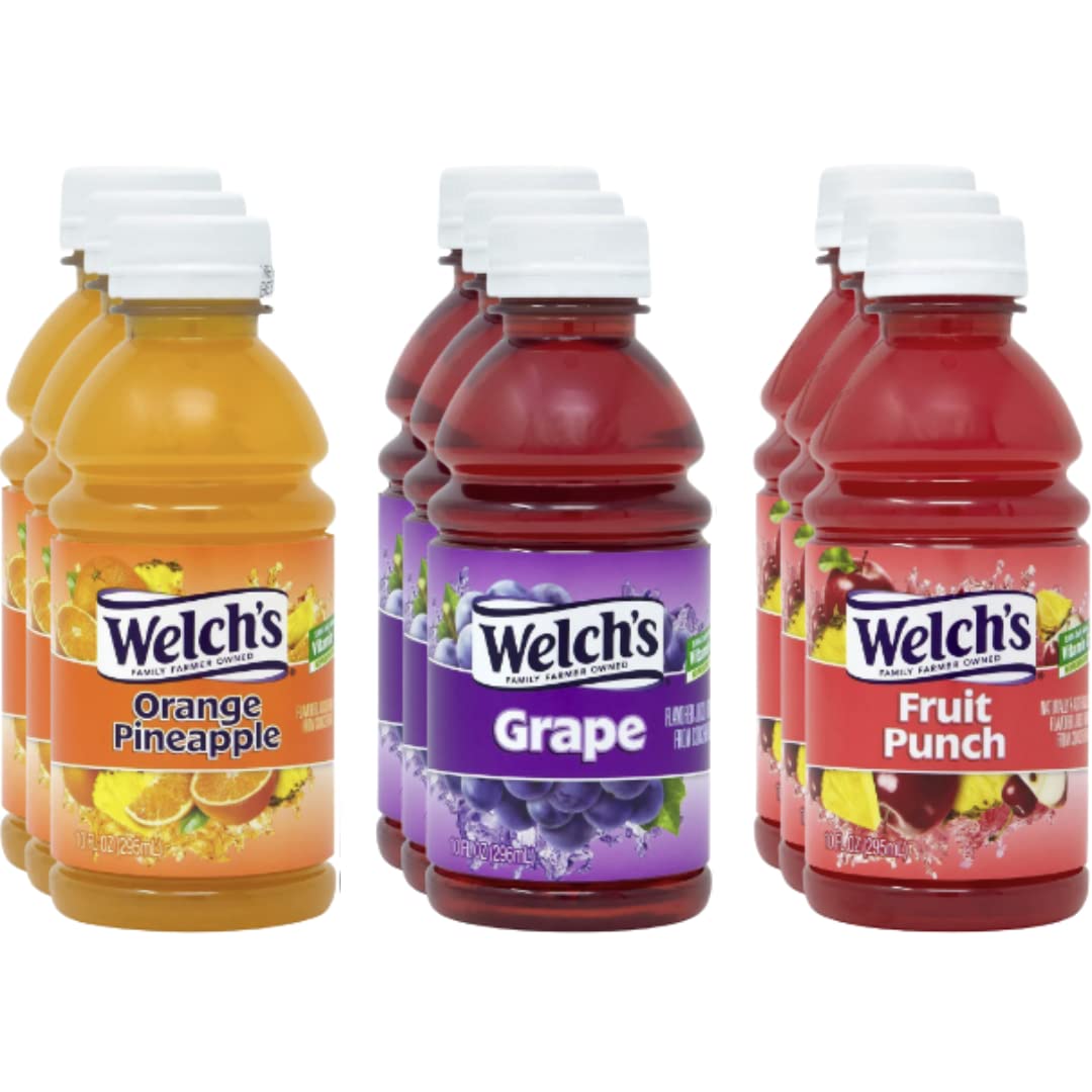 Obanic Welch's Fruit Juice Variety Pack - Grape, Fruit Punch & Orange Pineapple - 10 Fl Oz Bottles (18 Pack) - Healthy Beverage for Kids Lunch, School Snacks & Family Picnics