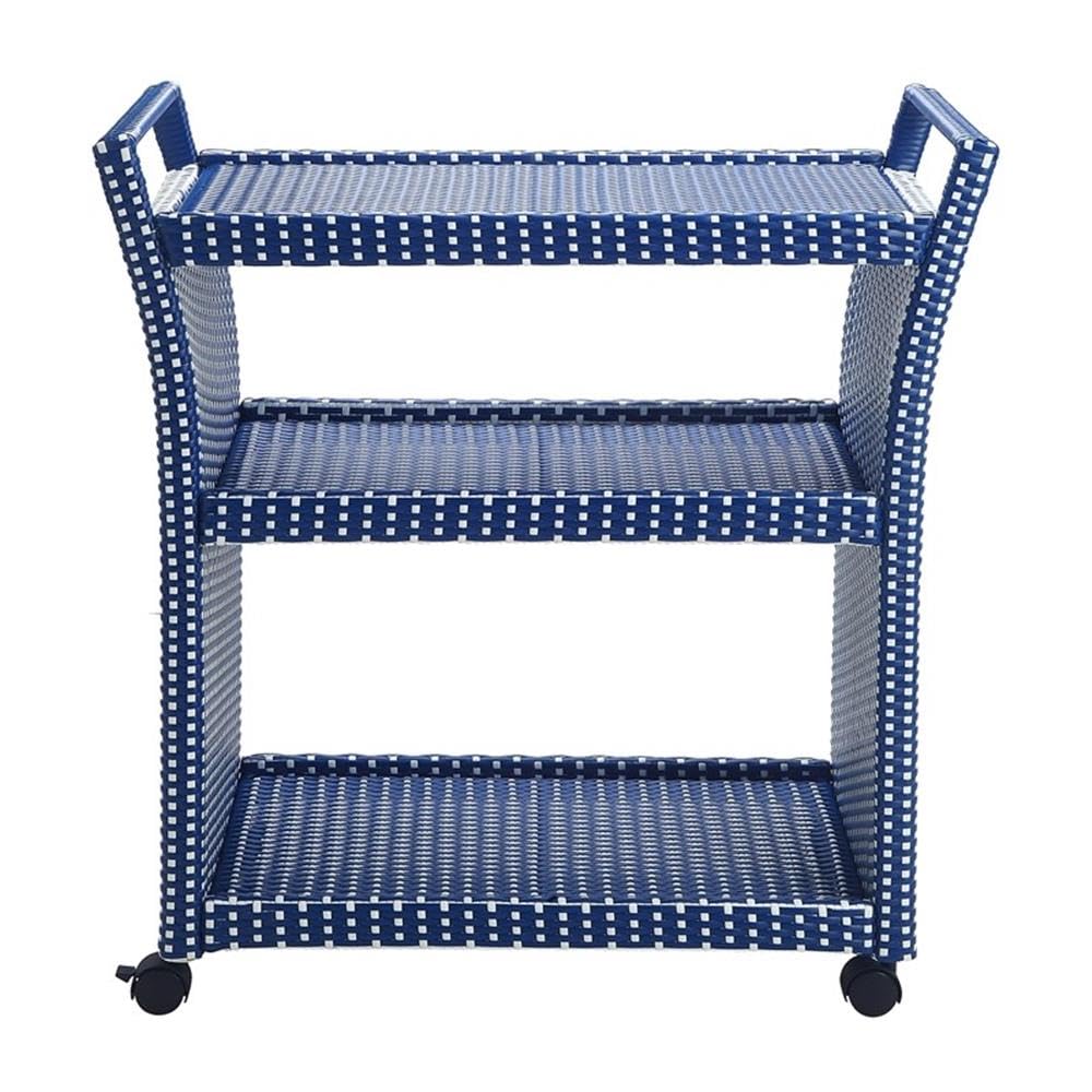Furniture of America Azur Outdoor Aluminum Wicker Bar Cart in Navy - Portable Serving Cart for Patio, Garden, Poolside & Outdoor Entertaining