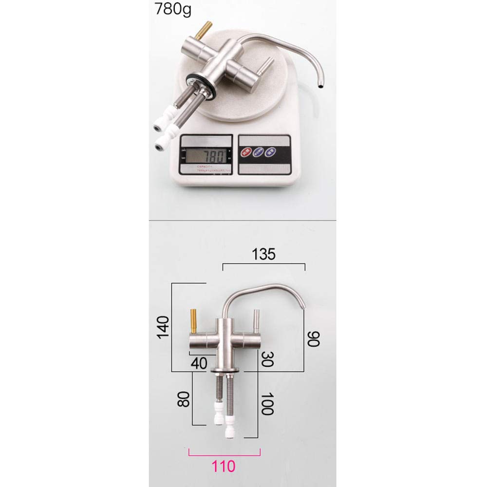304 Stainless Steel Reverse Osmosis Water Filter Faucet - Gooseneck Drinking Water Purifier for Kitchen Sink with 1/4