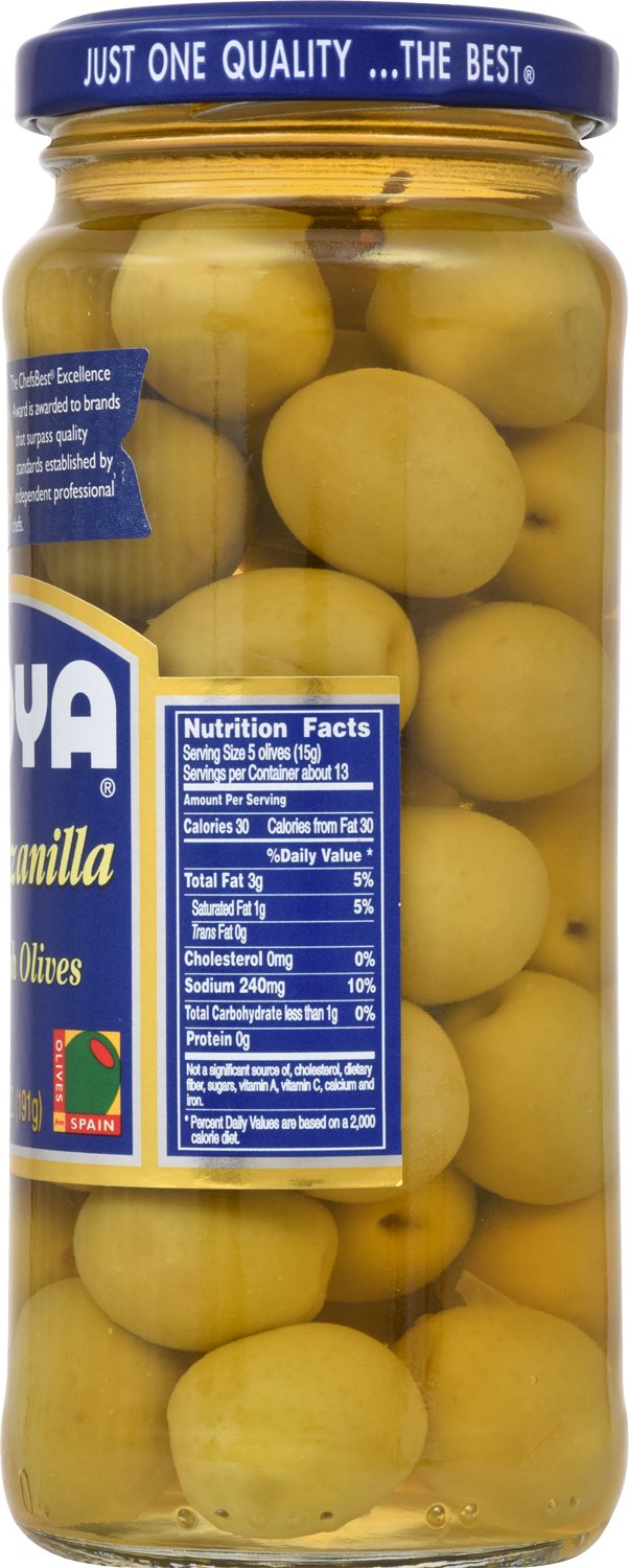 Goya Manzanilla Spanish Olives, 6.75 oz (Pack of 2) - Stuffed with Pimientos - Perfect for Salads, Tapas & Charcuterie Boards