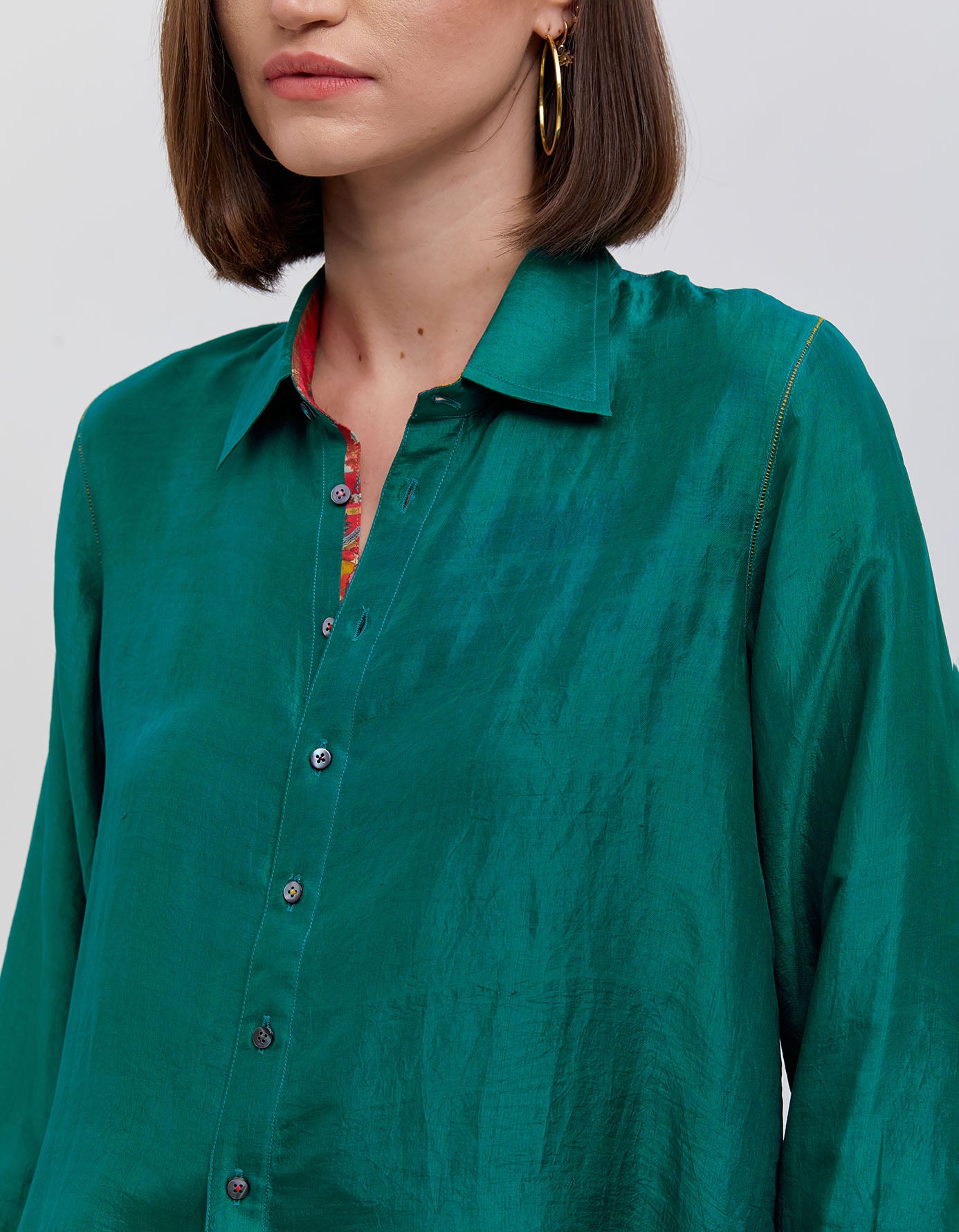 Turquoise Silk Oversized Shirt for Women - Elegant Loose Fit Blouse for Casual Wear, Office & Date Night