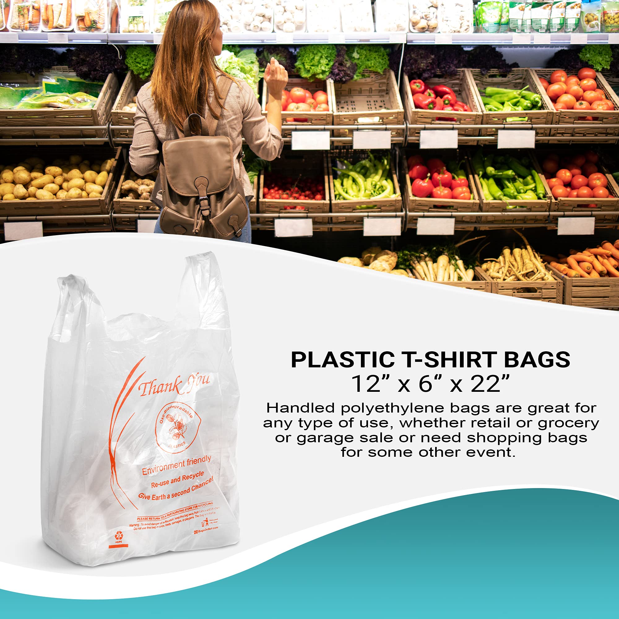 APQ 1000 Pack Thank You Plastic Bags 12x6x22 Inches - 13 Micron Thick Reusable Preprinted Shopping Bags - Durable Poly Bags for Retail Stores, Restaurants & Clothing - Perfect for Takeout, Groceries & Gift Packaging