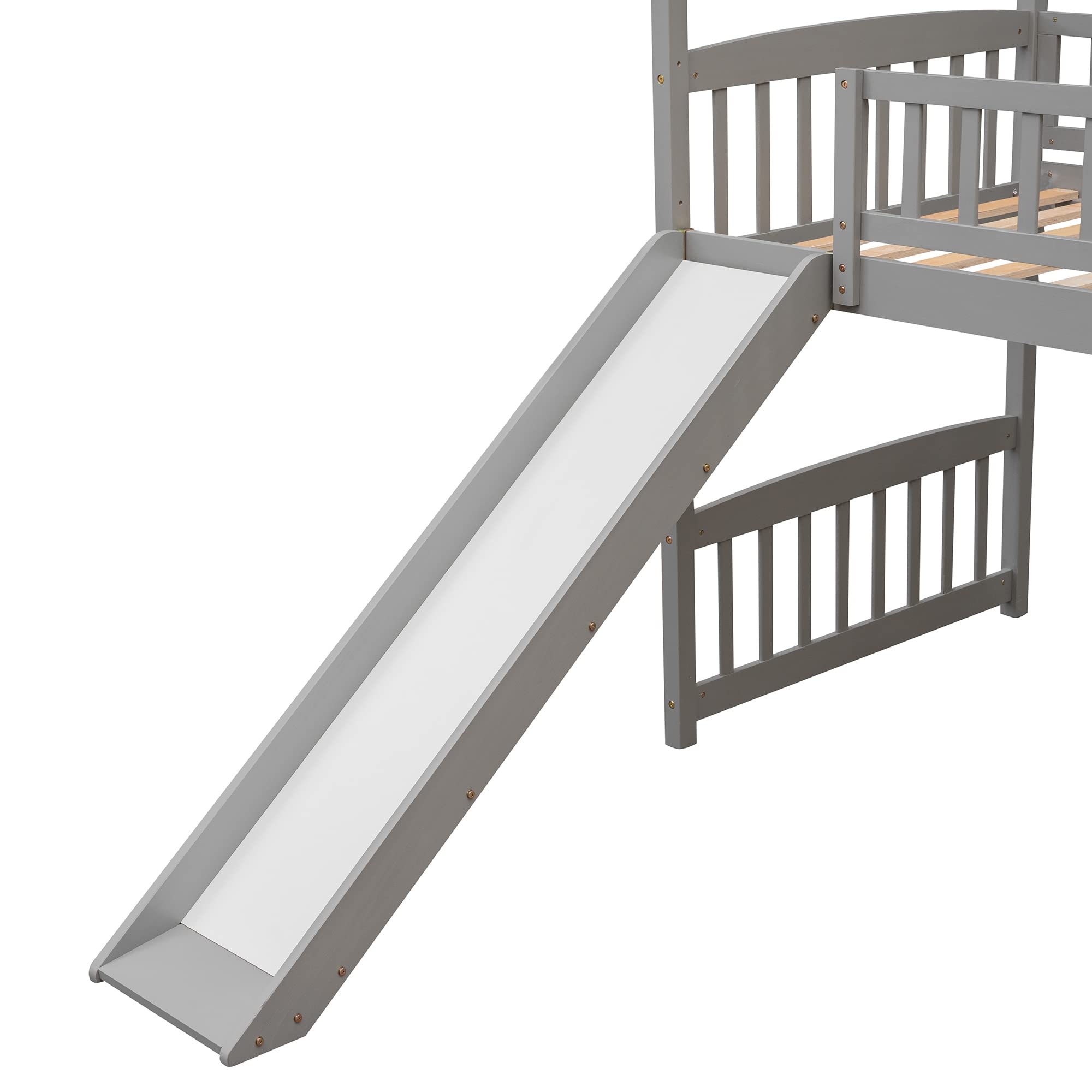 Bellemave Twin Loft Bed with Slide - Wooden House Style Bunk Bed with Roof for Kids & Toddlers - Space Saving Grey Loft Bed for Small Rooms - Perfect for Boys & Girls Bedroom, Playroom or Dorm