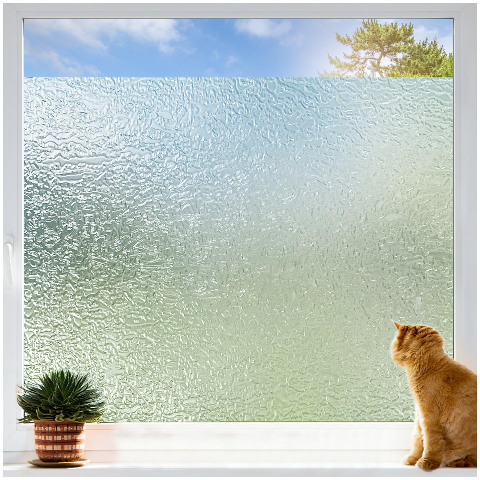 Coavas Static Cling Window Privacy Film - Frosted Decorative Non-Adhesive Window Cling, UV Blocking for Home & Office (45