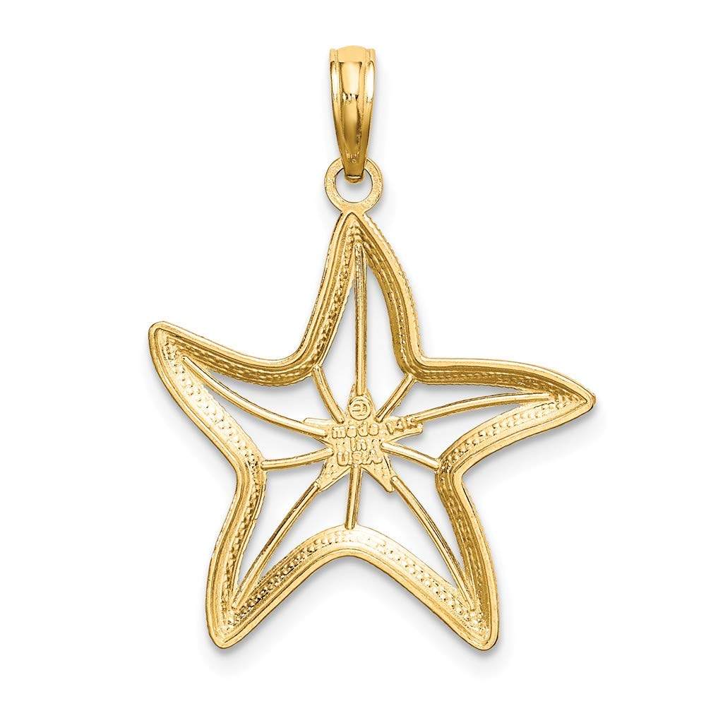 14K Two-Tone Gold Diamond-Cut Starfish Pendant Necklace - White & Yellow Gold Small Starfish Charm with White Star Center (0.81