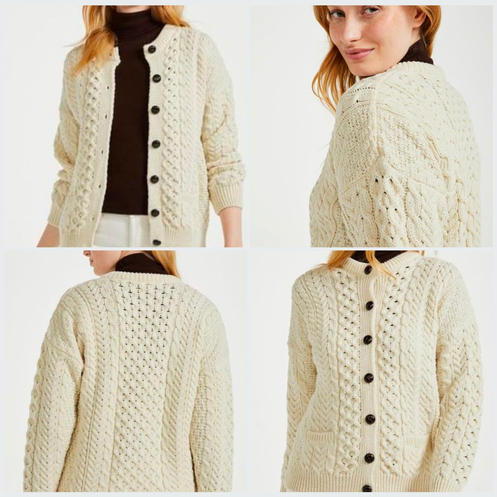 Women's Irish Cable Knit Aran Cardigan Sweater - 100% Pure Merino Wool - Handmade in Ireland - Cozy Winter Wear for Office, Dates & Holiday Outfits