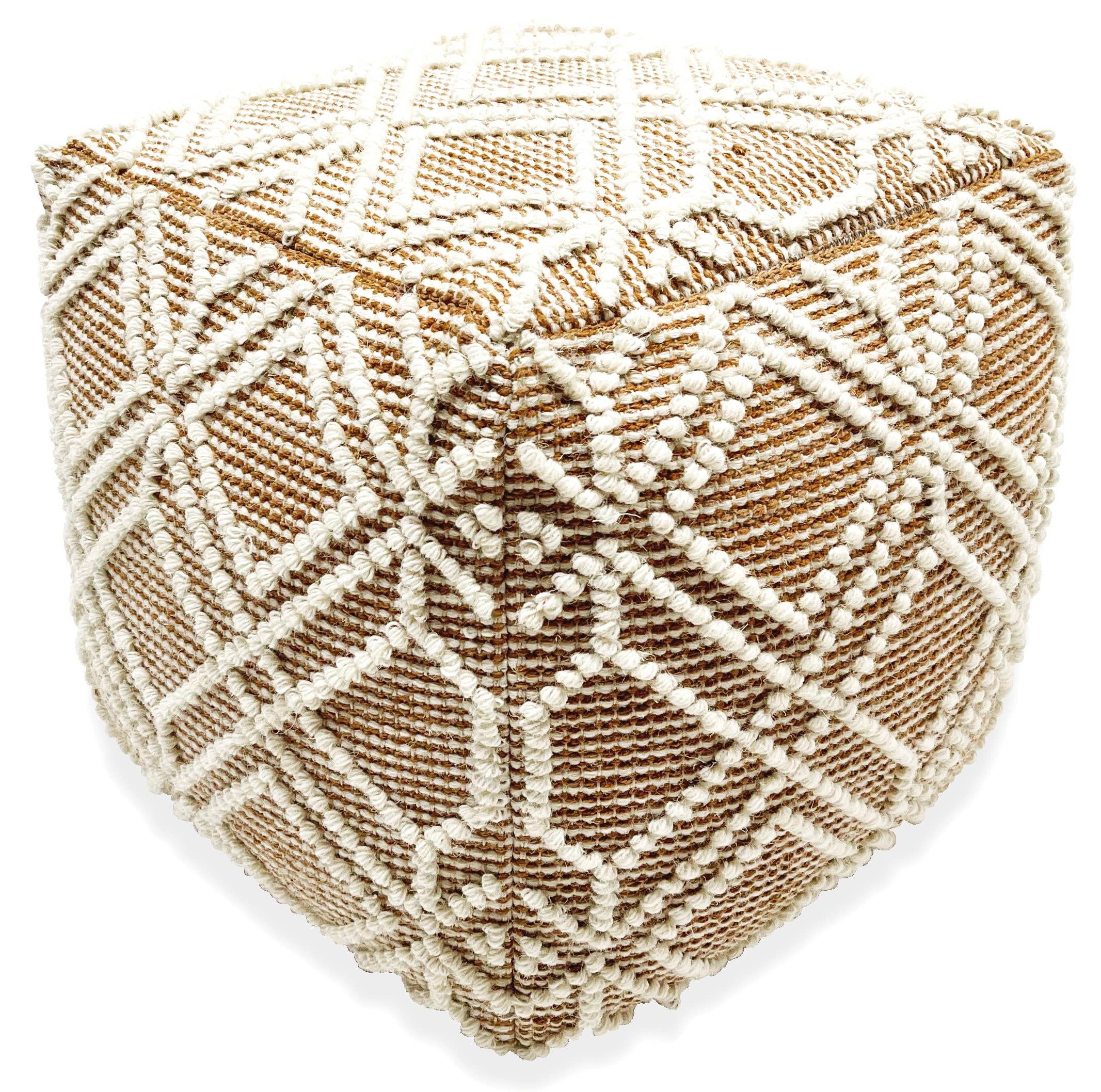 Handmade ADDO Wool & Cotton Natural Fiber Pouf Ottoman - Easy Maintenance Footstool for Living Room, Bedroom, Family Room - Tan - Perfect for Relaxing, Reading & Home Decor