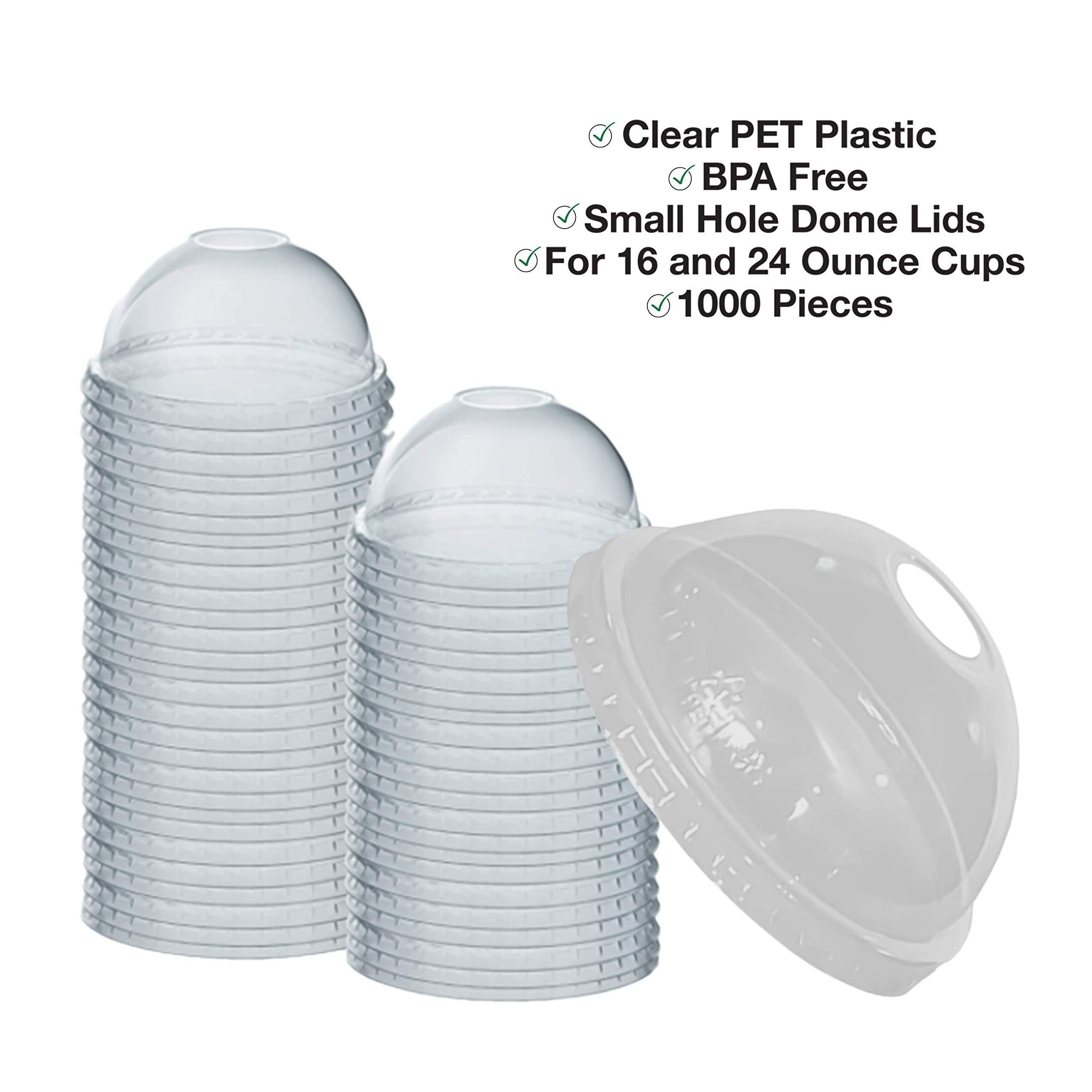 DrinkFit Clear PET Plastic Dome Lids with Hole - BPA Free Disposable Smoothie Cup Lids (1000 Count Bulk Case) - Perfect for Bubble Tea, Iced Coffee, Juice Bars & Takeout Drinks