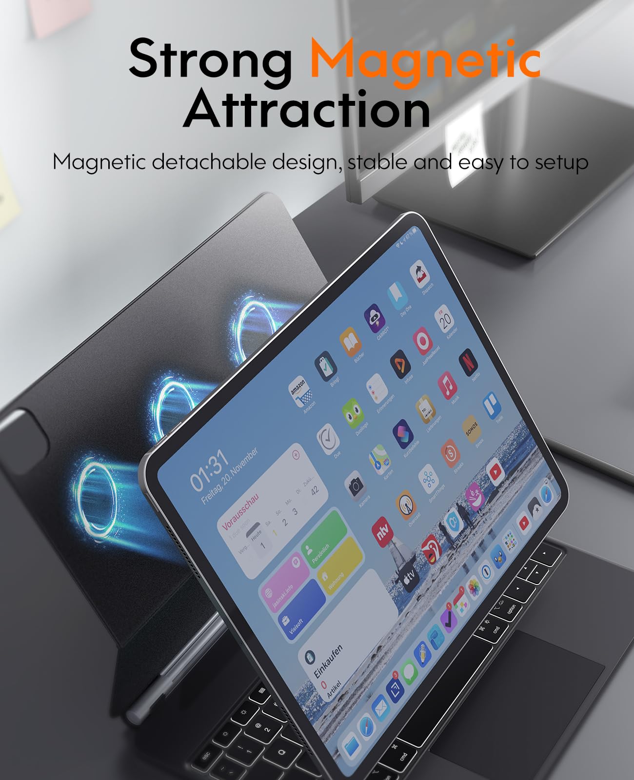 CHESONA iPad Pro 13 inch Case 2024 with Backlit Keyboard - Slim Protective Cover with Floating Stand, Smart Trackpad & Battery Display for iPad Pro 13 (M4) - Perfect for Work, Travel & Home Office Use - Black