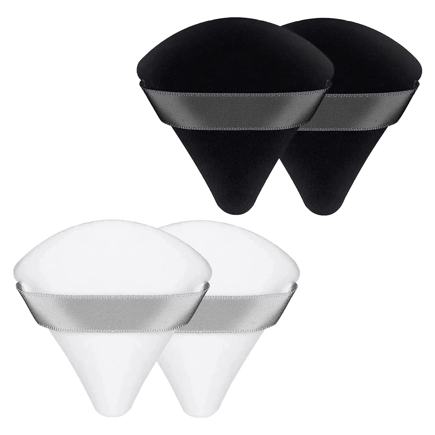 QLines® 4-Piece Triangle Powder Puffs - Soft Reusable Makeup Sponges with Silky Ribbon for Foundation, Pressed & Loose Powder - Ideal for Dry & Wet Makeup Application - Perfect for Travel, Professional Makeup Kits & Everyday Beauty Routine