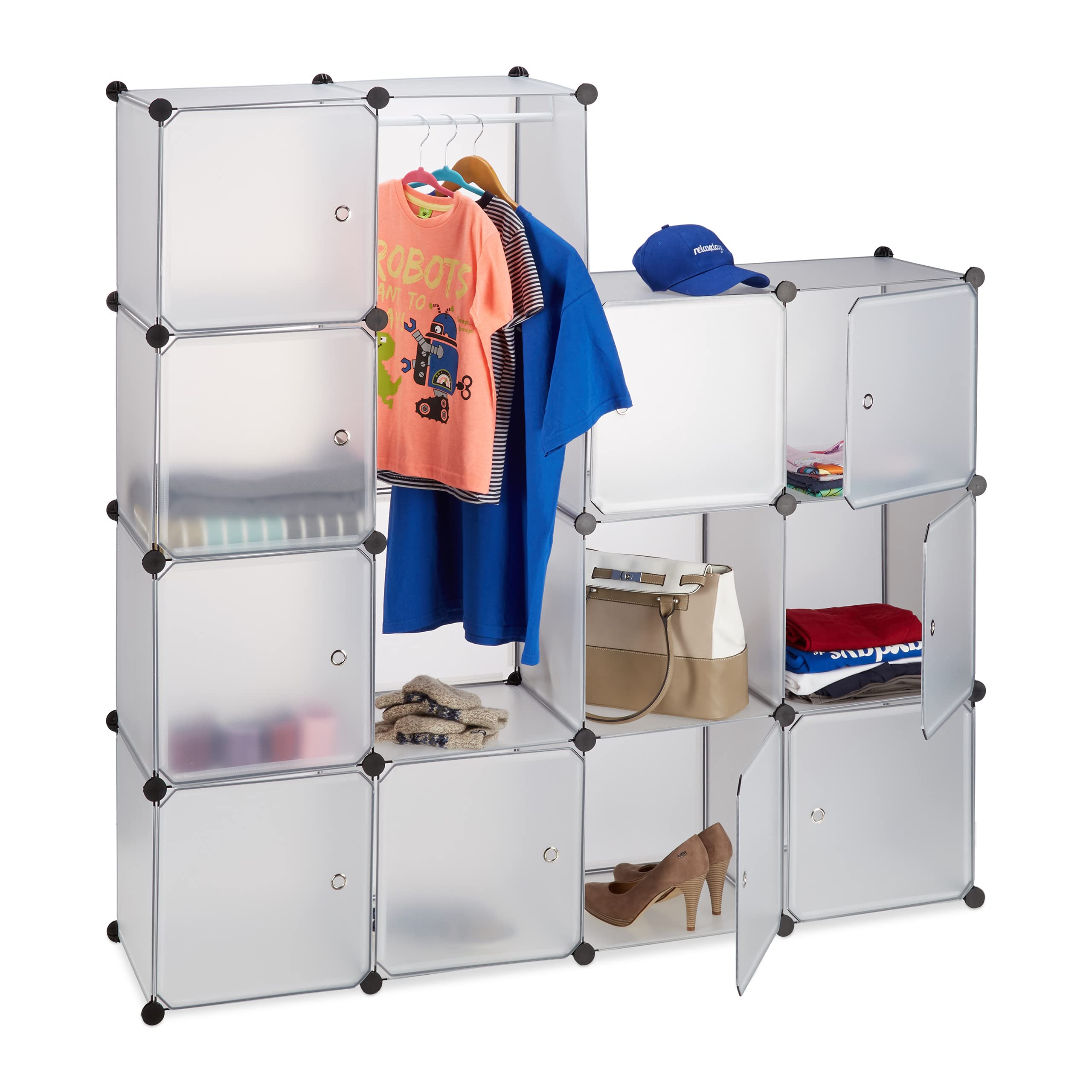 12-Section Modular Wardrobe Organizer | 145.5 x 145.5cm Plastic Closet Storage System | Clear Shoe Cabinet & Clothing Rack for Bedroom, Closet, Entryway Organization
