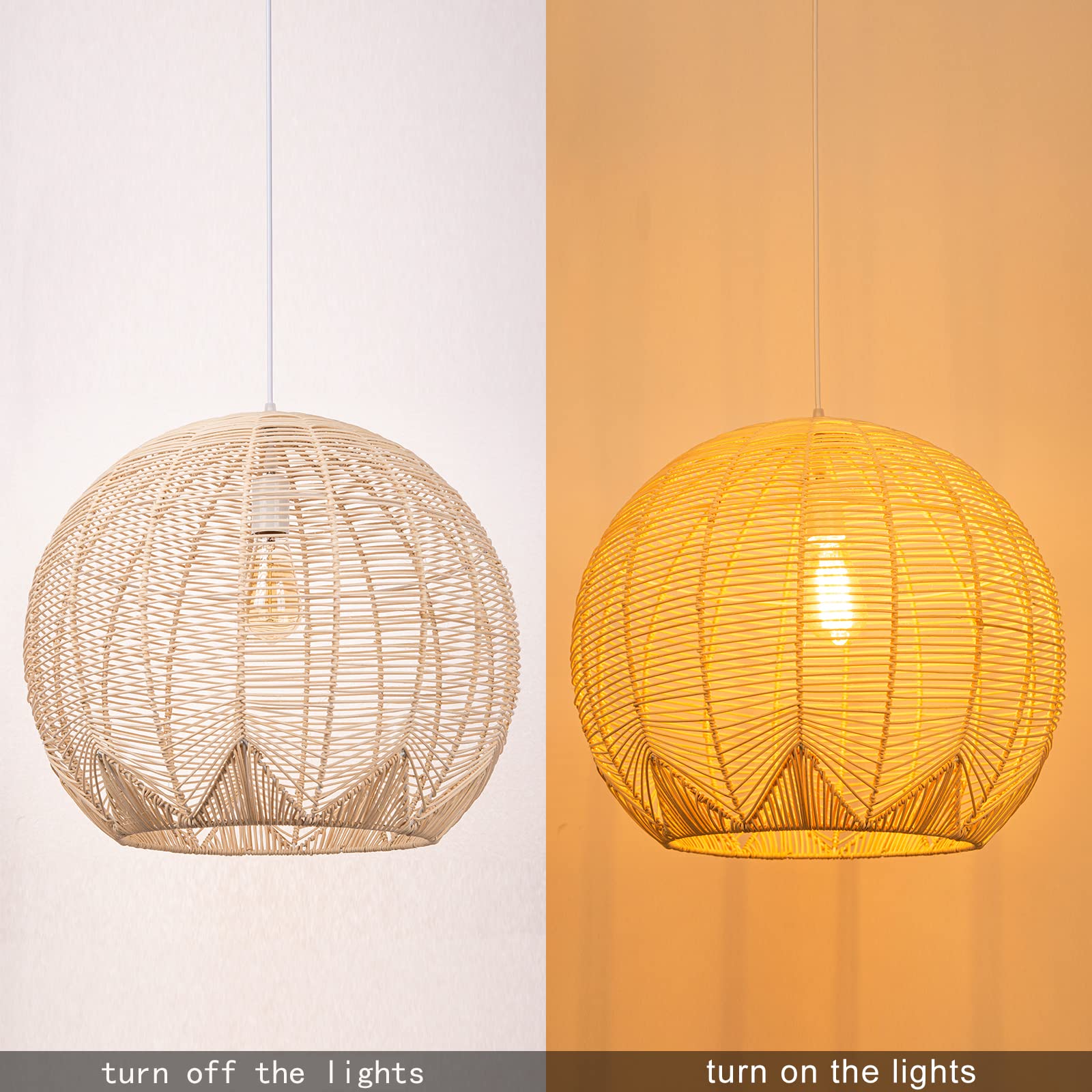 WalmHomie Handwoven Rattan Pendant Light - Natural Wicker Chandelier for Kitchen Island, Dining Room & Coffee Bar | Boho Ceiling Hanging Fixture for Farmhouse & Modern Decor