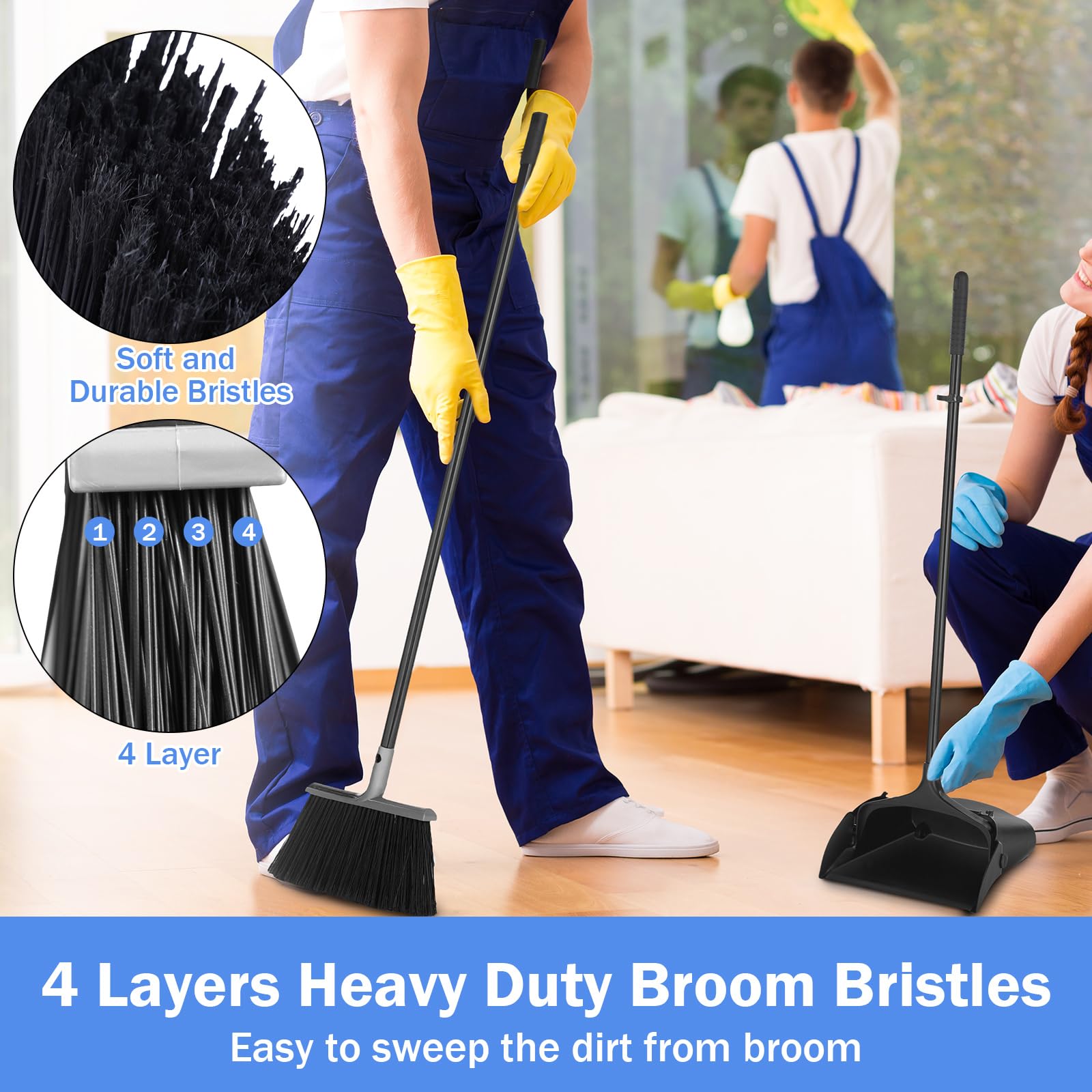 **6-Piece Broom and Dustpan Set with 54-Inch Long Handle - Heavy-Duty Commercial Plastic Upright Dustpan for Floor Cleaning - Ideal for Home, Office, Restaurant, Indoor & Outdoor Use**