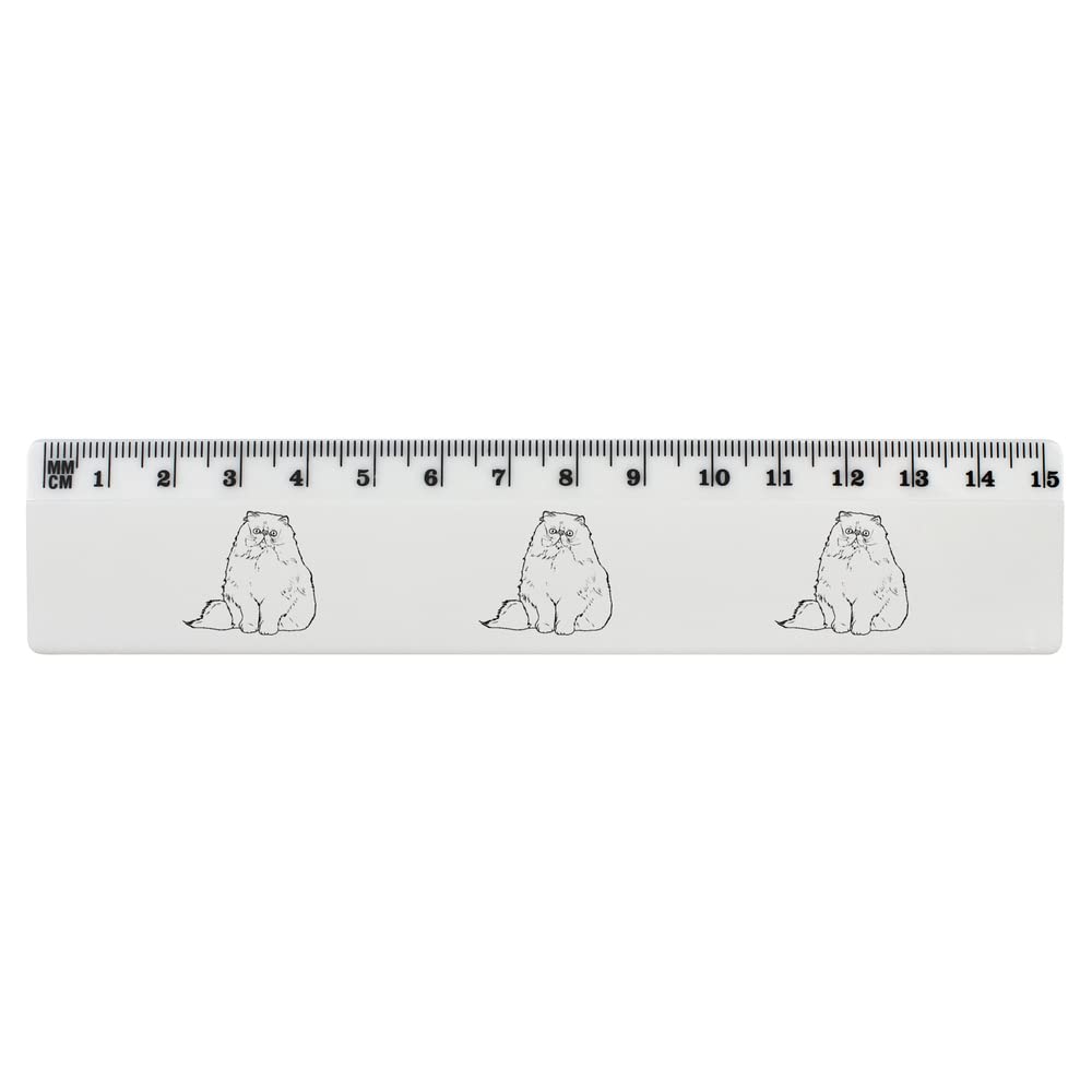 Azeeda 6 Inch White Plastic Ruler with Sitting Persian Cat Design - Perfect for School, Office & Craft Projects (RL00059128)