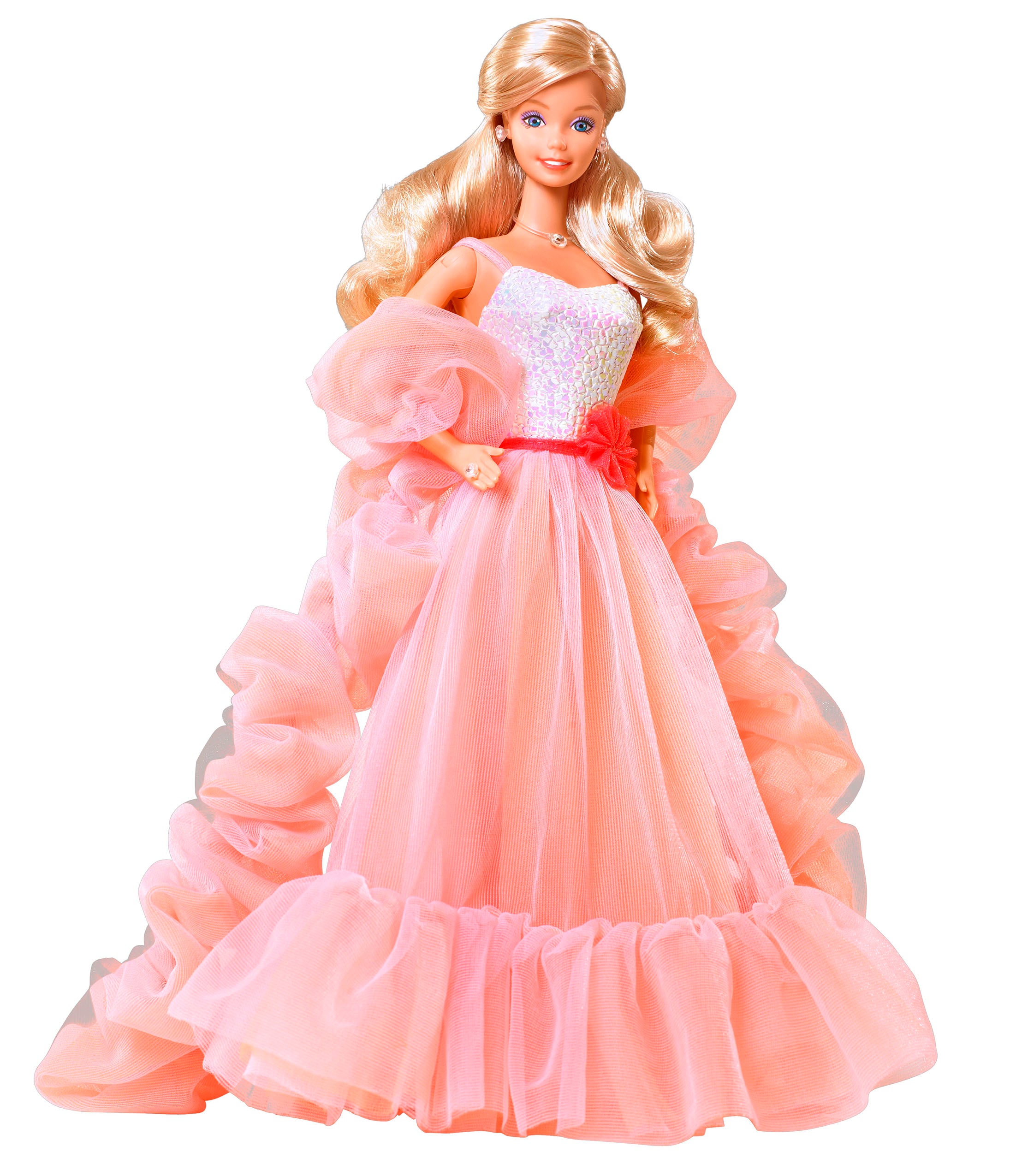 Barbie™ x Unique Vintage Peaches N Cream Chiffon Dress - 1950s Retro Style Flowy A-Line Dress for Women | Perfect for Tea Parties, Vintage Weddings & Special Occasions