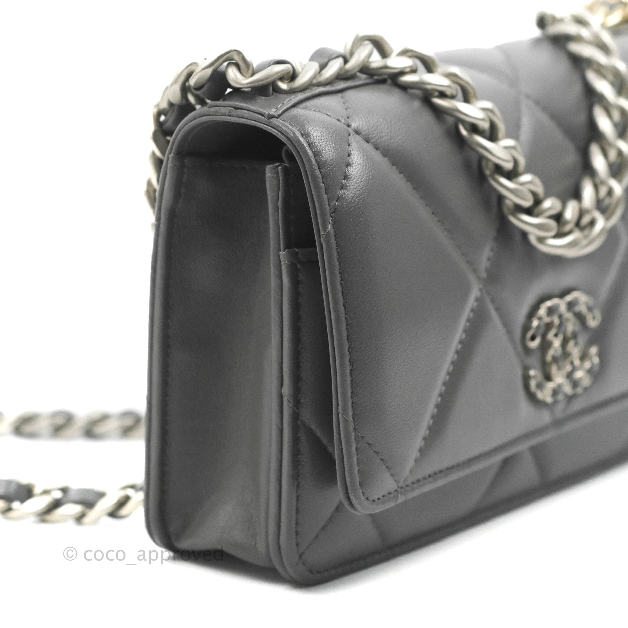 Chanel 19 Wallet on Chain WOC Dark Grey Lambskin Mixed Hardware - Luxury Crossbody Bag for Women, Perfect for Evening Events & Daily Use