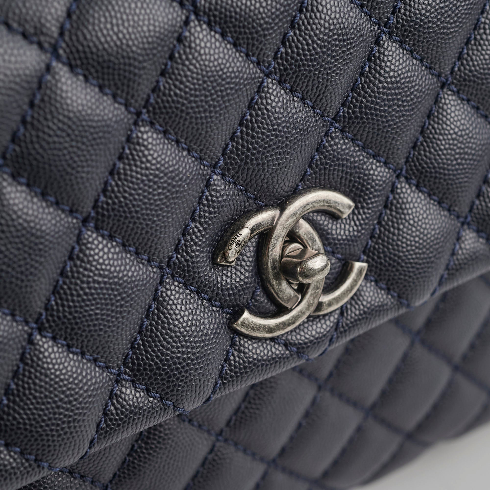 Chanel Caviar Leather Large Coco Handle Bag in Navy Blue - 21 Series | Luxury Designer Handbag for Women, Perfect for Work, Evening Events & Special Occasions