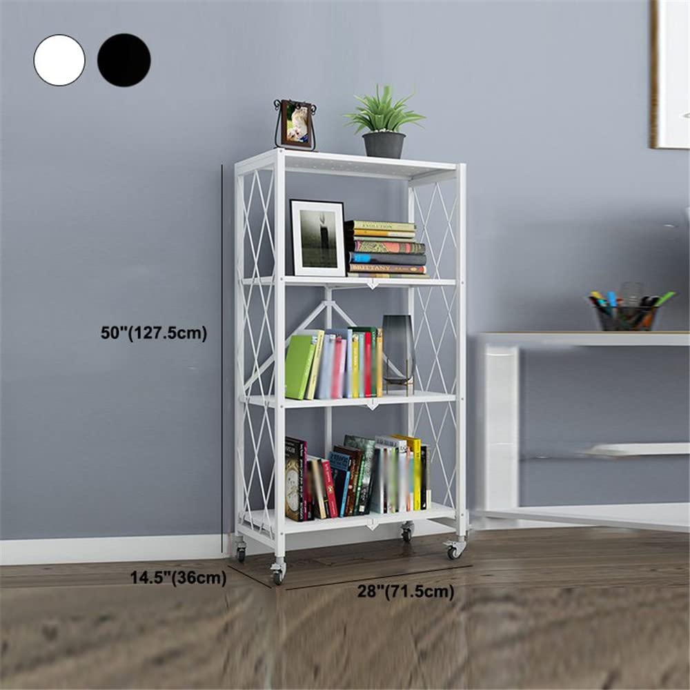4-Tier Heavy Duty Metal Storage Shelf with Wheels - Foldable Freestanding Shelving Unit for Kitchen, Pantry, Closet, Garage & Office - Black (28