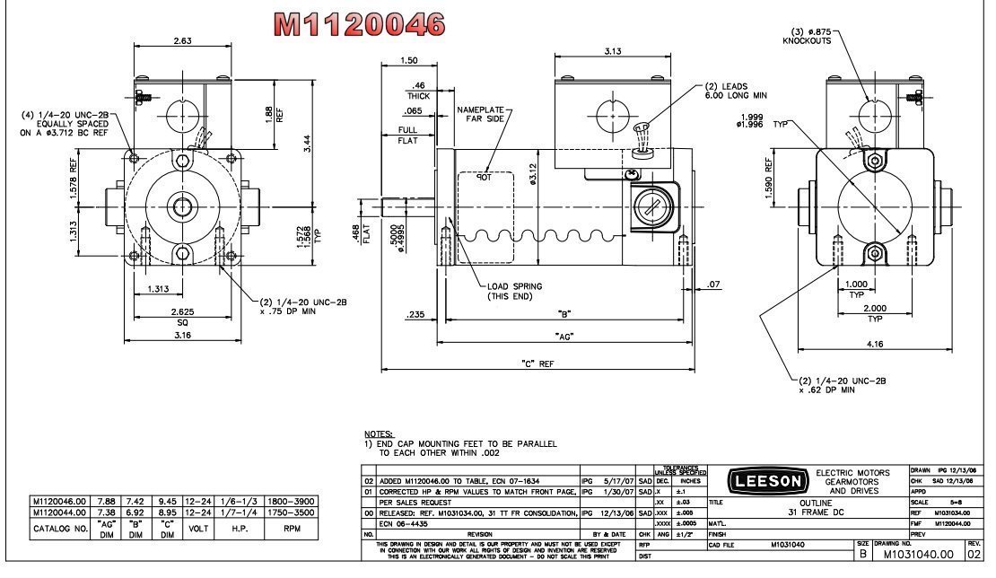 Leeson M1120046 Permanent Magnet 12V DC Motor - 1/6 HP, 1800/3900 RPM, TENV, 31GS Frame - Ideal for HVAC Systems, Industrial Equipment & DIY Projects