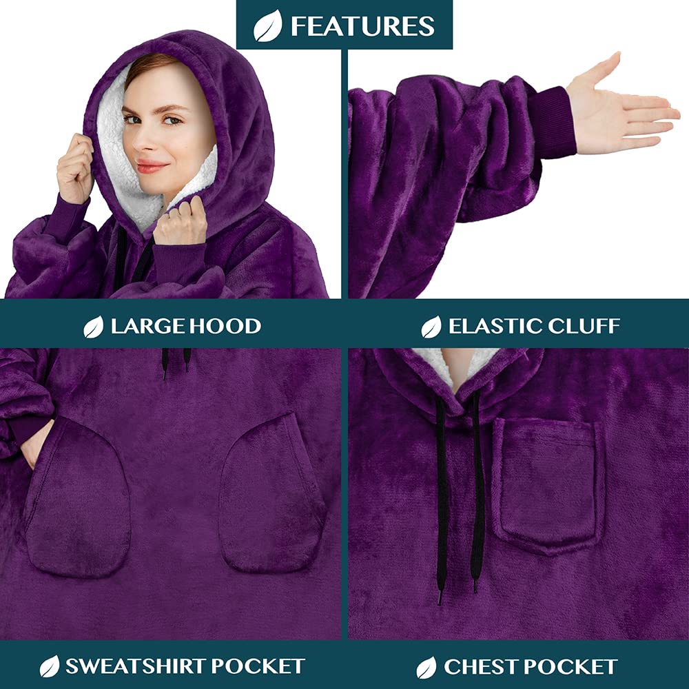 PAVILIA Women's Sherpa Wearable Blanket Hoodie - Oversized Fleece Hooded Sweatshirt for Men & Women | Cozy Lounge Wear for Home, Netflix Nights & Outdoor Camping