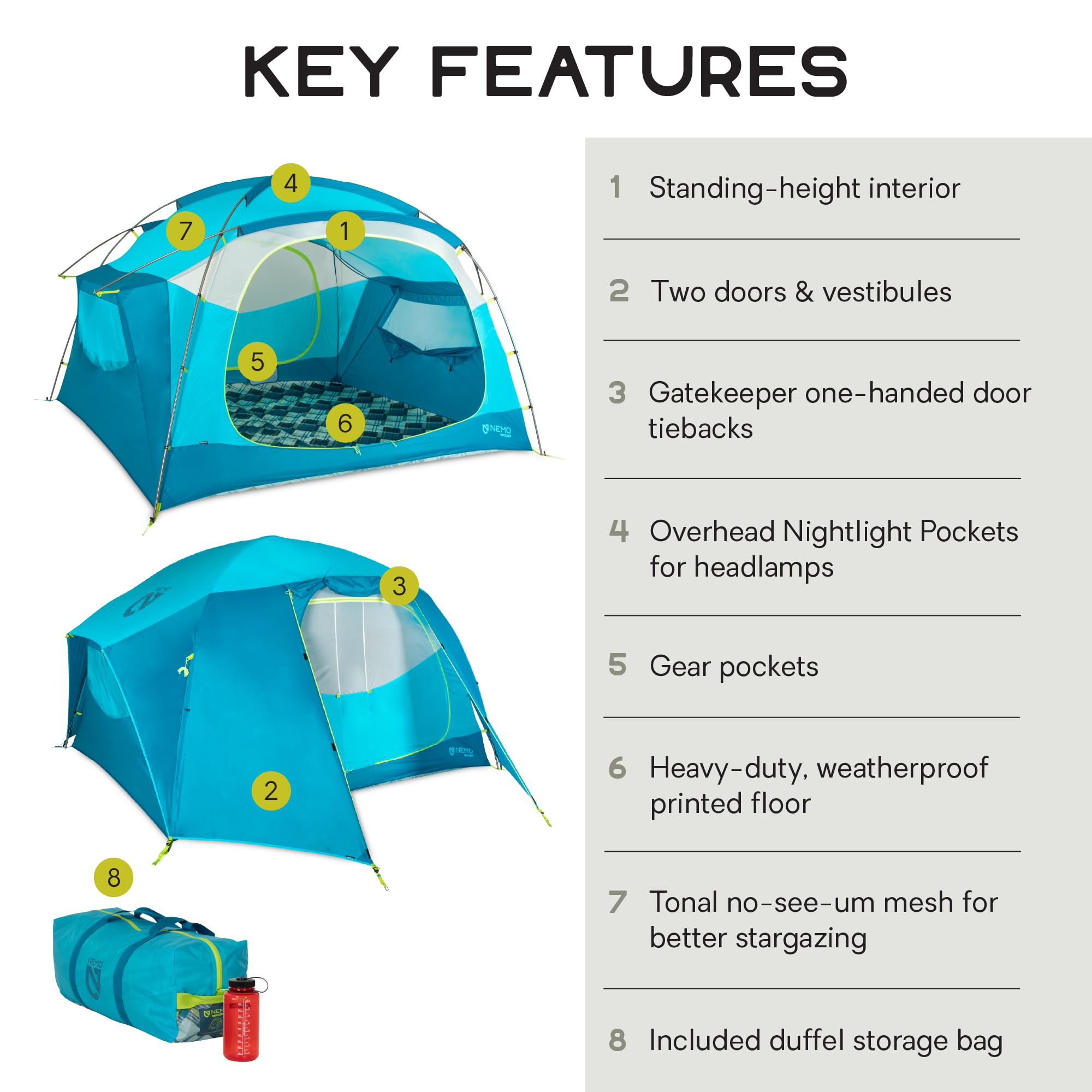 NEMO Equipment Aurora Highrise 3-Season Family Camping Tent - Spacious & Waterproof for Outdoor Adventures, Backpacking, and Car Camping Trips