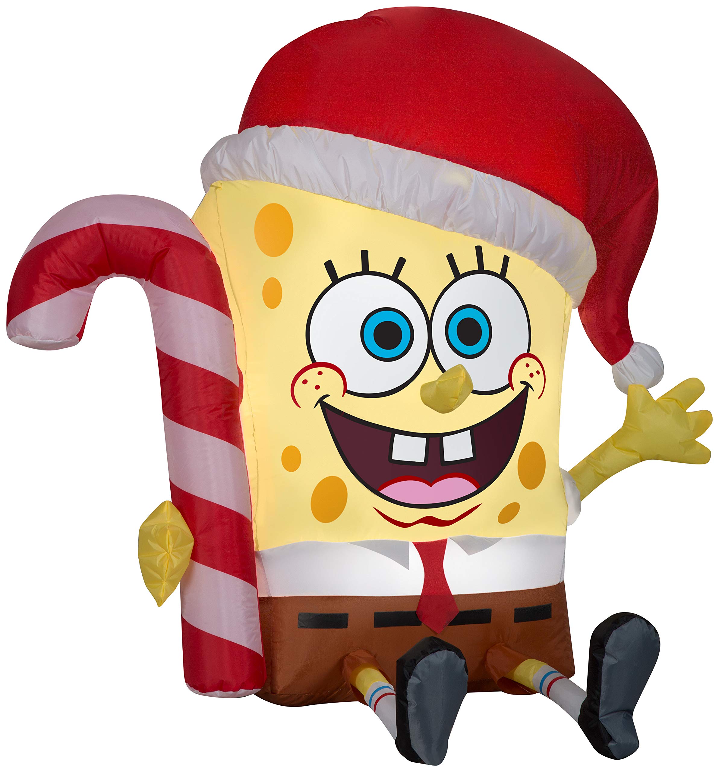 Spongebob SquarePants Christmas Inflatable Decor - 3FT Airblown Outdoor Yard Decoration with Candy Cane | Nickelodeon Licensed Holiday Decor for Xmas Party, Lawn, Garden & Indoor Festive Decorating