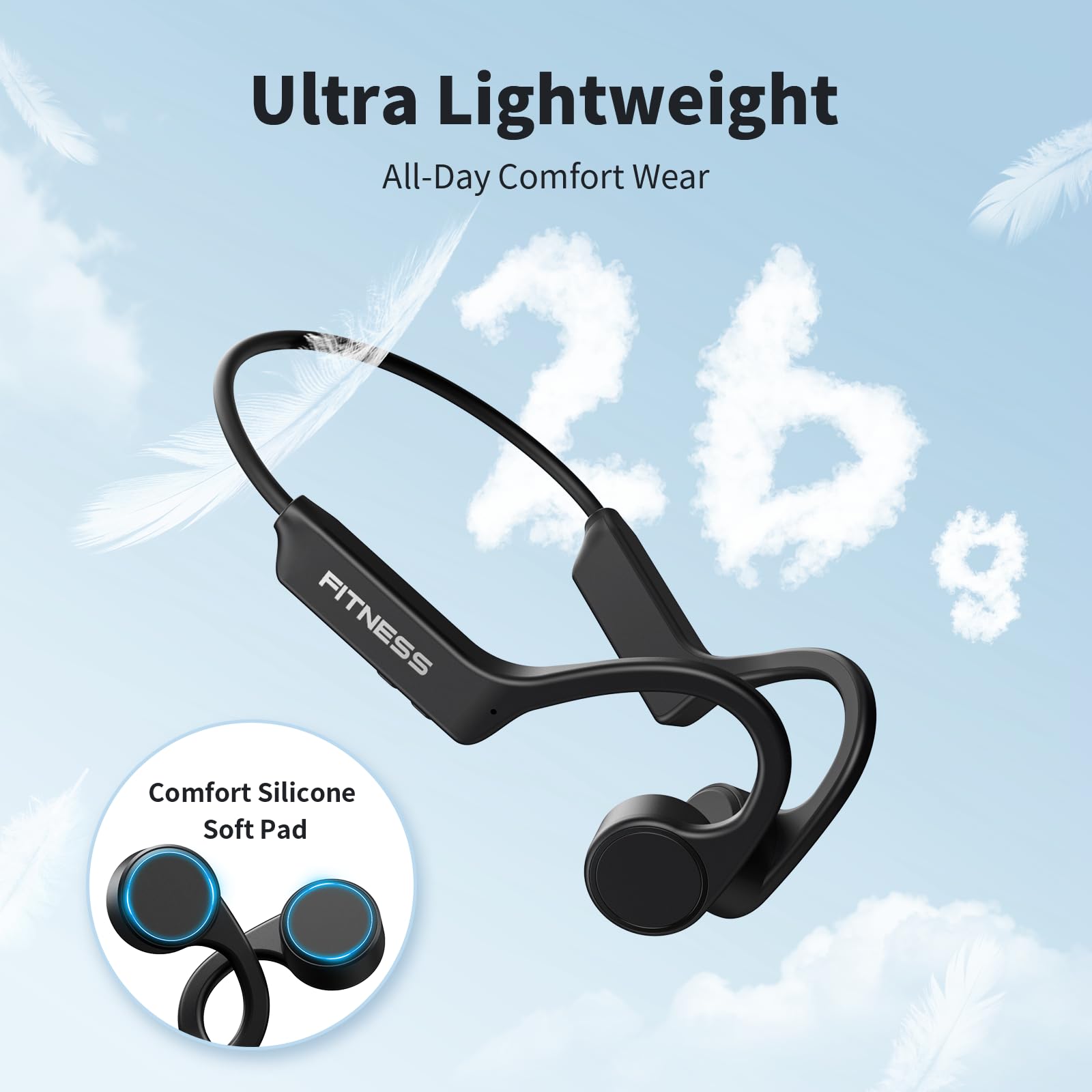 PSIER Bone Conduction Headphones - Open Ear Bluetooth 5.3 Wireless Sport Headphones with Mic, 8H Playtime, IPX6 Waterproof for Running, Cycling, Gym, Hiking - Perfect for Outdoor Activities & Workouts (Black)