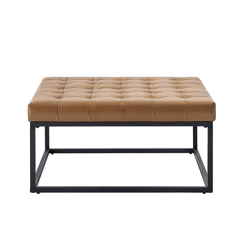 Genuine Leather Ottoman with Open Frame Base - Modern Footrest & Storage Stool for Living Room, Bedroom, or Office