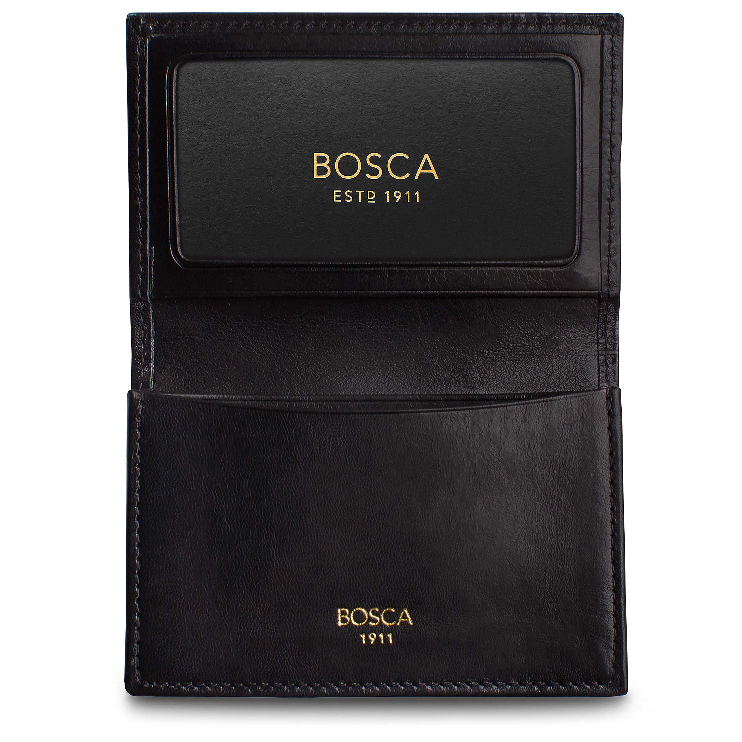 Bosca Men's 2 Pocket Card Holder Wallet with ID Window - Genuine Italian Old Leather for Everyday Carry & Business Cards | Perfect for Minimalist Style & Travel Essentials