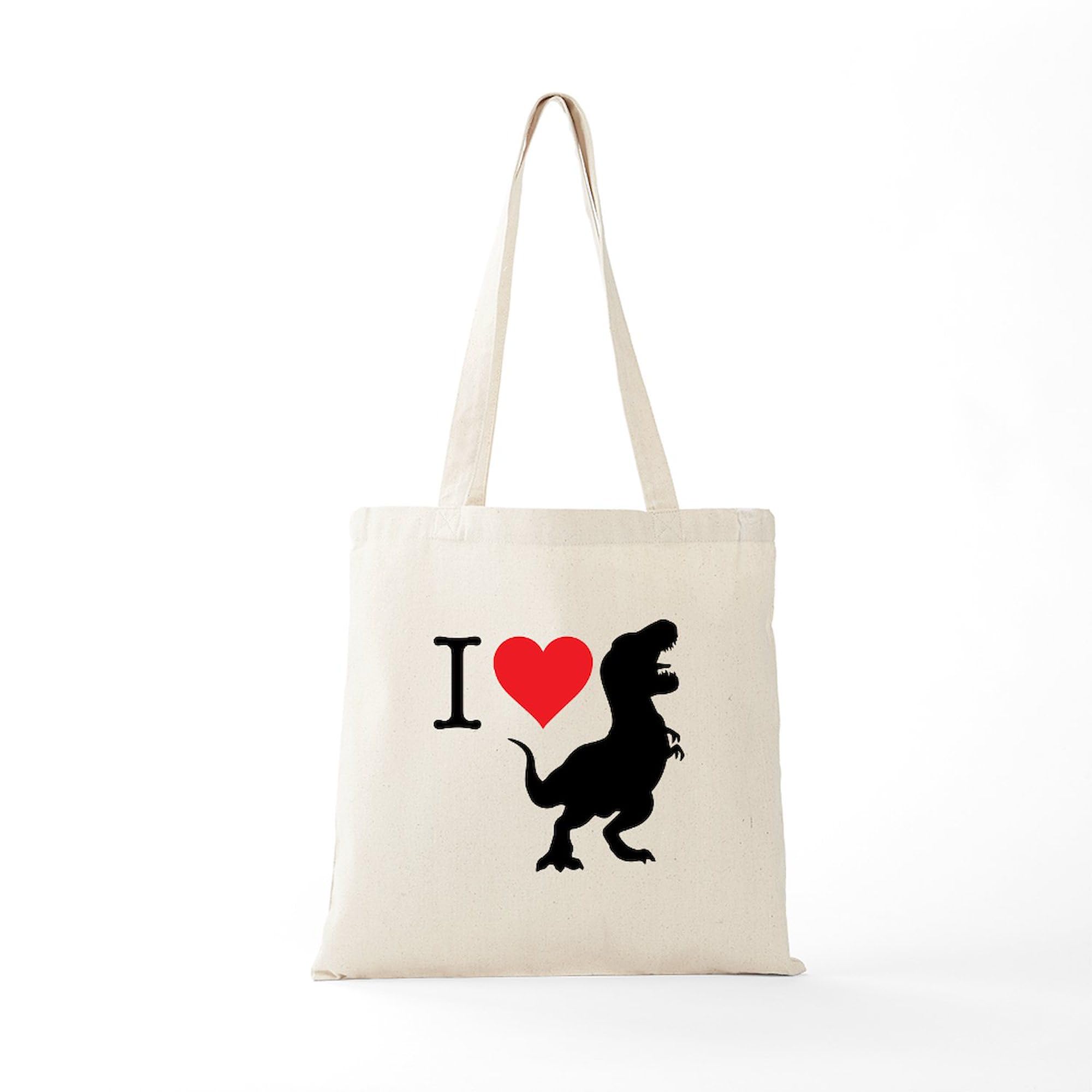I Love T Rex Natural Canvas Tote Bag - Reusable Grocery Shopping Bag for Dinosaur Lovers, Eco-Friendly & Durable (Perfect for School, Work, or Farmers Market)