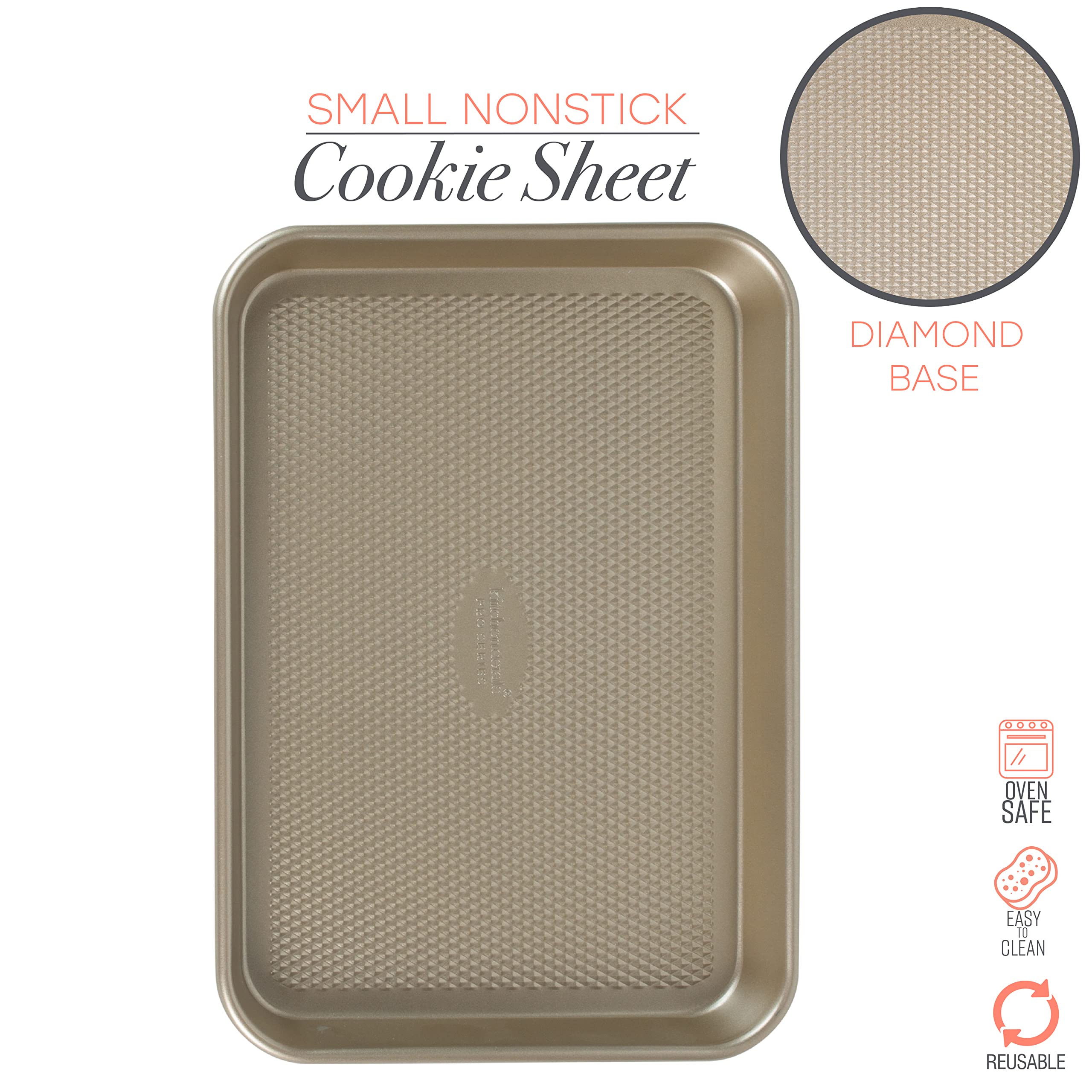 Professional Nonstick Small Baking Sheet with Textured Diamond Base - Even Heating, Durable & Easy Clean - Oven Safe to 500°F - Perfect for Cookies, Roasting Veggies & Sheet Pan Meals