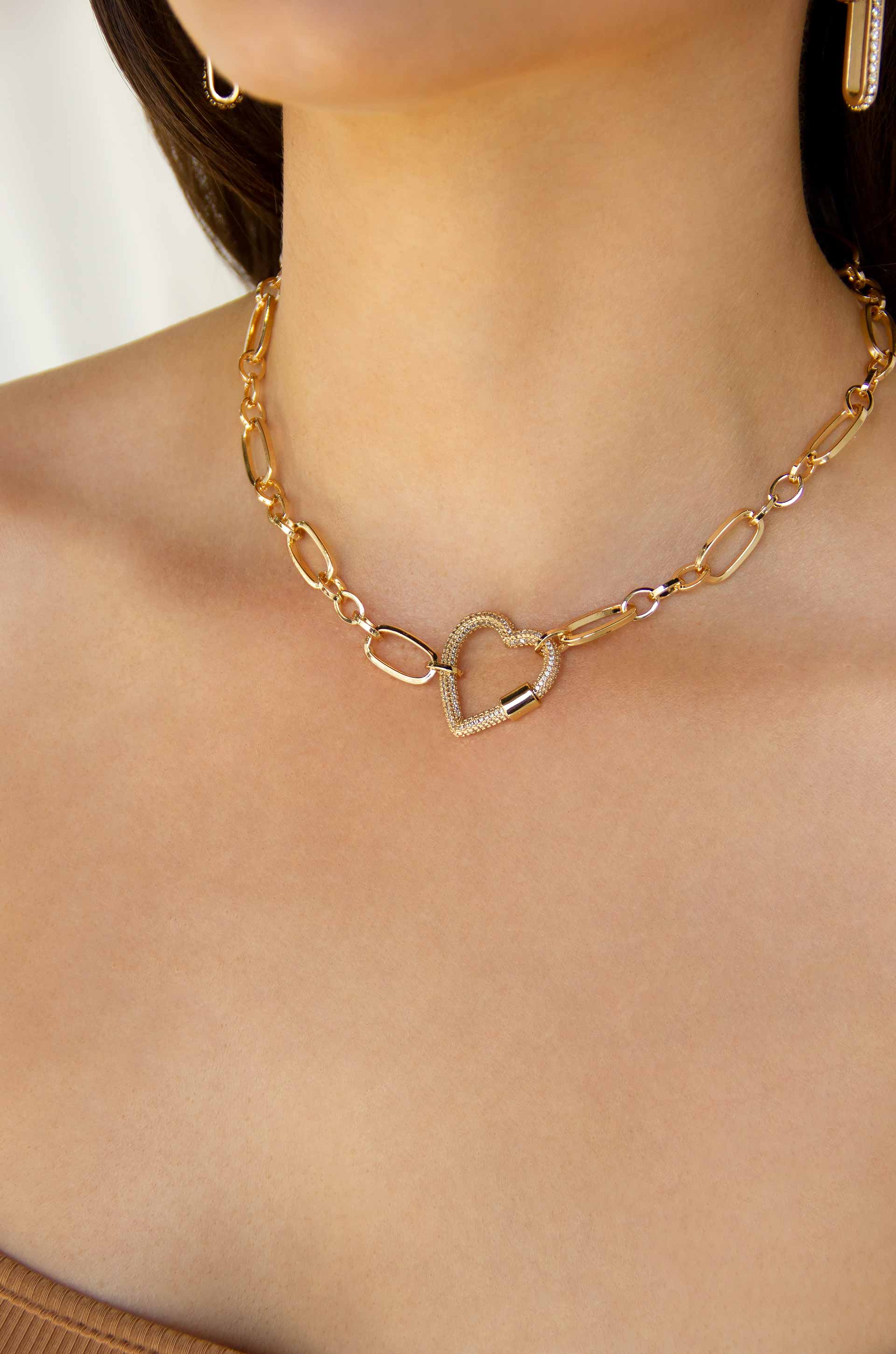 Open Heart Lock Necklace for Women - Sterling Silver Love Pendant with 18