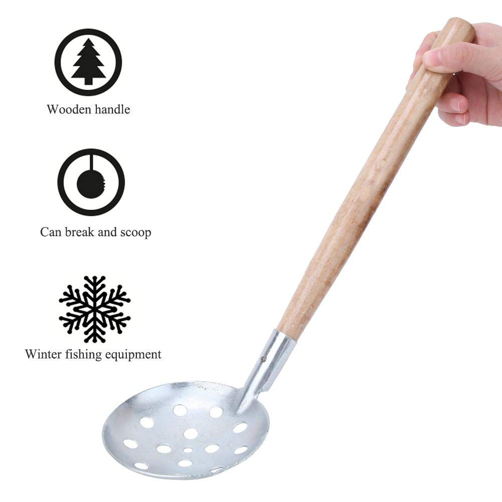 2Pcs Winter Ice Fishing Scoop with Wooden Handle & Iron Skimmer - Durable Ice Fishing Tools for Outdoor Winter Fishing, Ice Hole Cleaning & Skimming - Perfect for Ice Anglers & Winter Fishing Enthusiasts