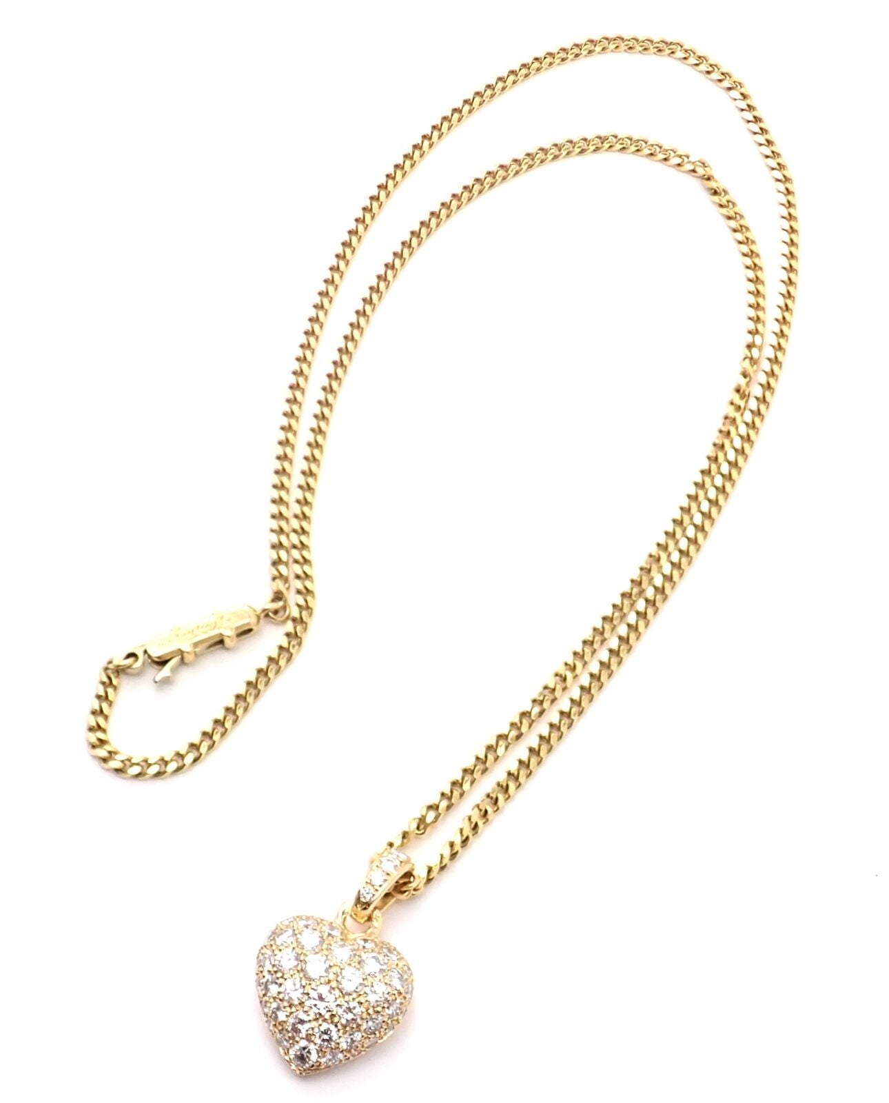 Authentic Cartier 18K Yellow Gold 2 Carat Diamond Pavé Large Heart Pendant Necklace for Women - Luxury Valentine's Day Gift, Anniversary Present & Special Occasion Jewelry