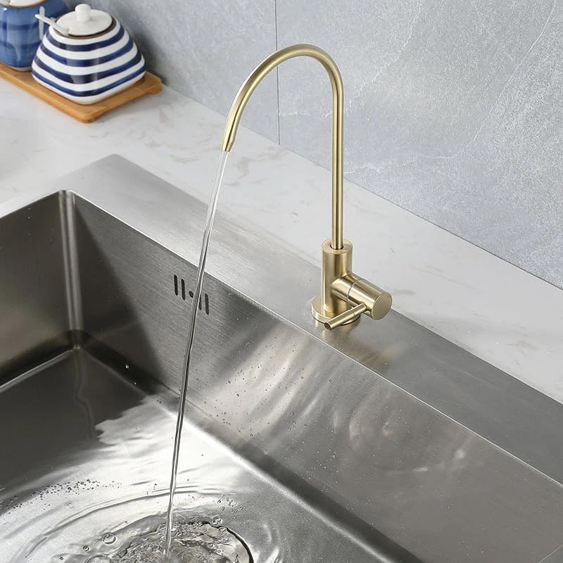 Premium 304 Stainless Steel RO Water Purifier Faucet - 360° Rotatable Brushed Gold Kitchen Sink Filter Tap for Clean Drinking Water | Perfect for Home, Office & RV Use