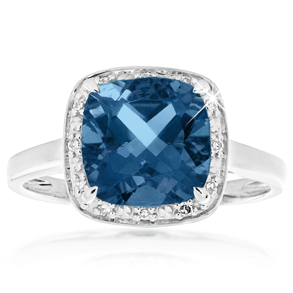 9ct White Gold 2.70ct London Blue Topaz & Diamond Engagement Ring for Women - Elegant Wedding, Anniversary & Special Occasion Jewelry Gift