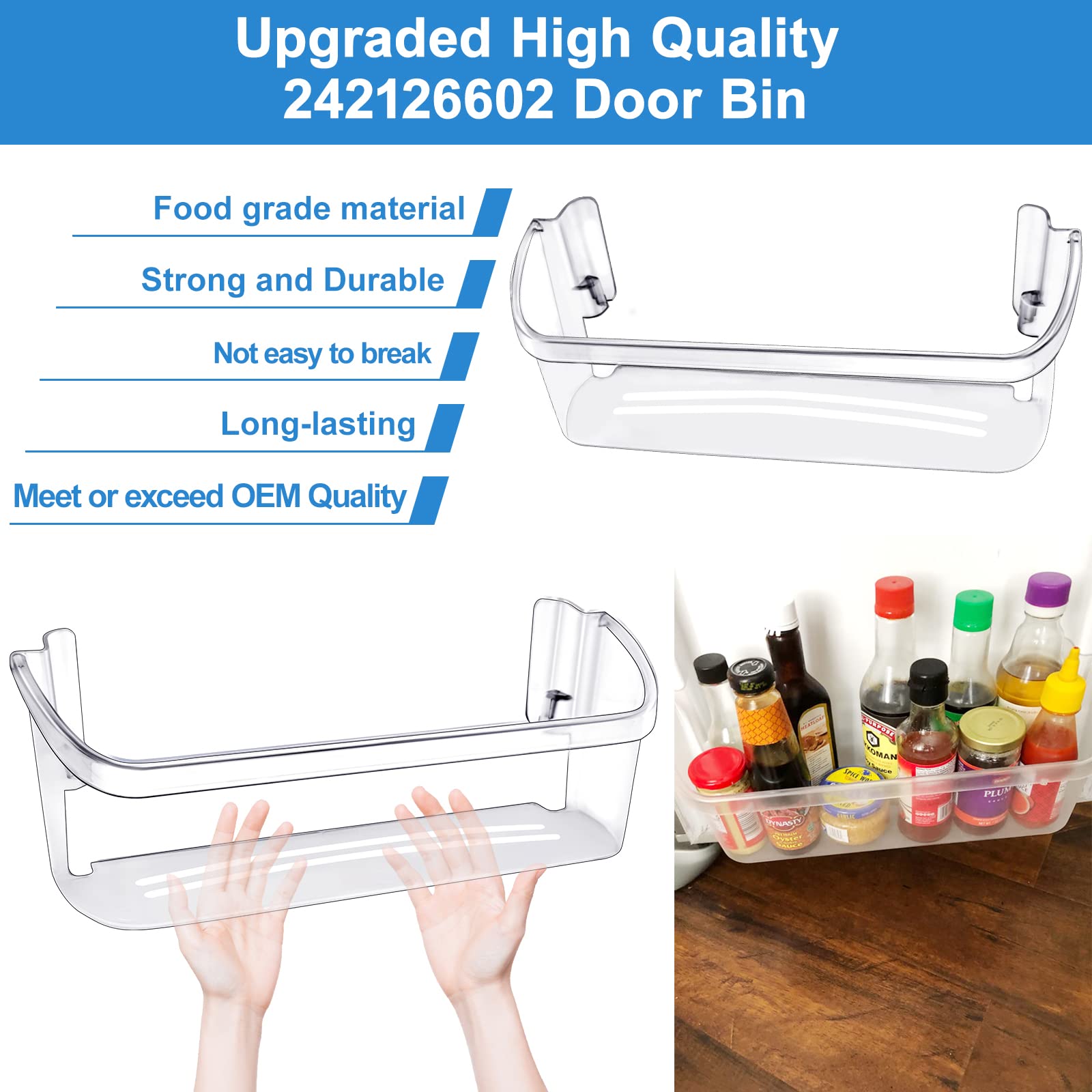 UPGRADED Frigidaire Refrigerator Door Bin Shelf Replacement - AP6278233 PS12364199 4547407 Compatible Parts for Bottom 2 Shelves | Durable Side Shelf Rack Organizer for Fresh Food Storage & Kitchen Organization