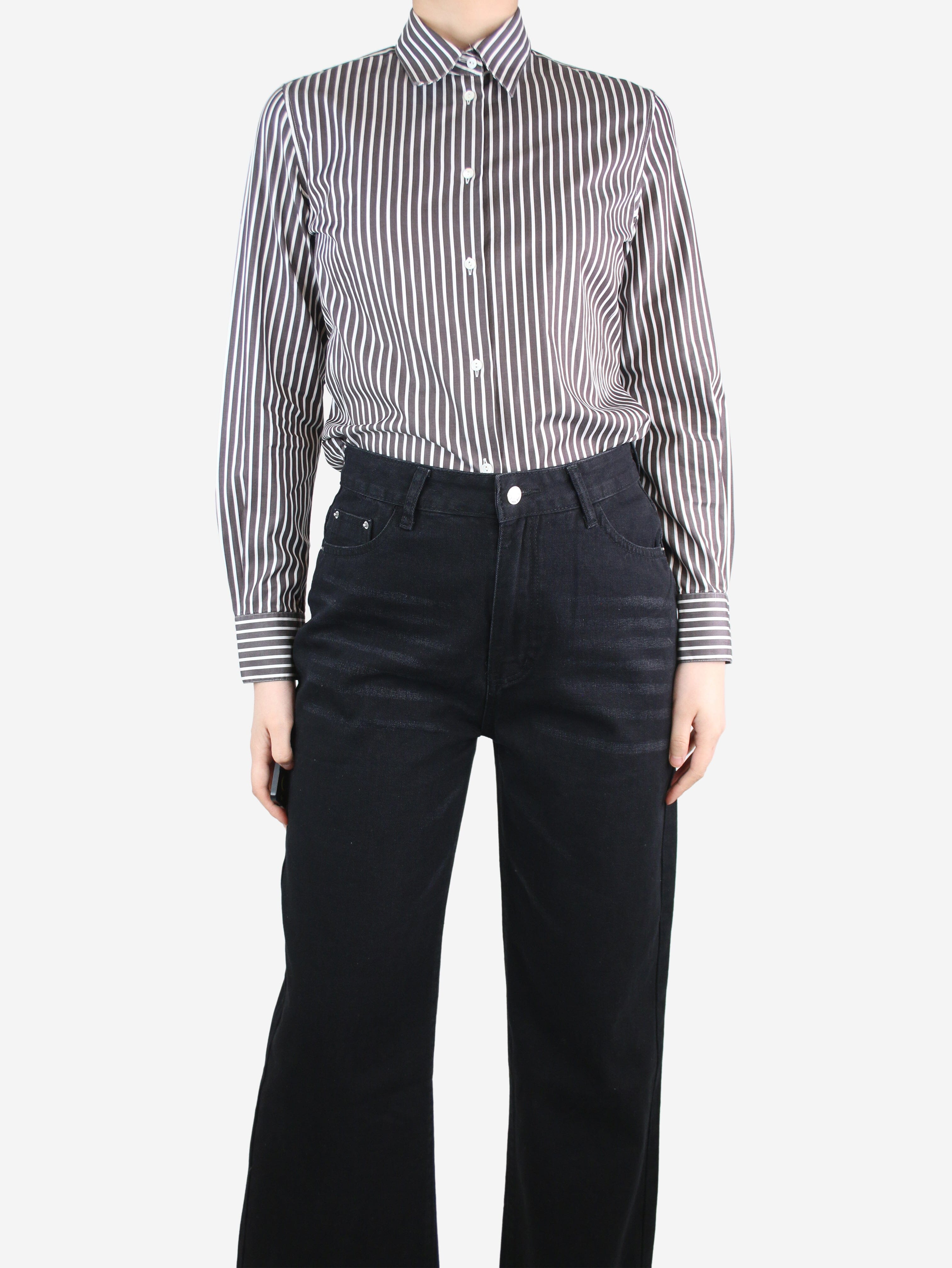 Stylish Brown Striped Casual Shirt for Women - Size UK 10 (US 6) - Perfect for Office, Dating & Everyday Wear