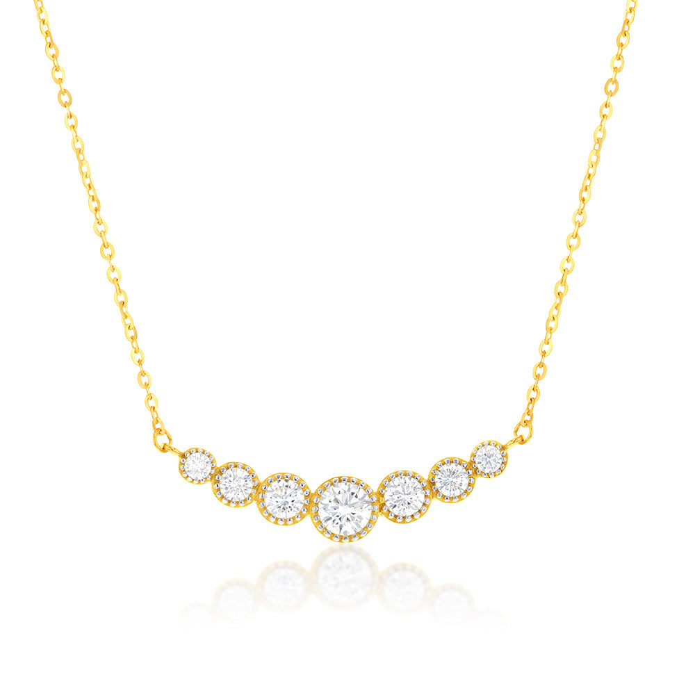 9ct Yellow Gold 43cm Zirconia Graduated Necklace - Elegant Cubic Zirconia Pendant Chain for Women, Perfect for Weddings, Parties & Special Occasions