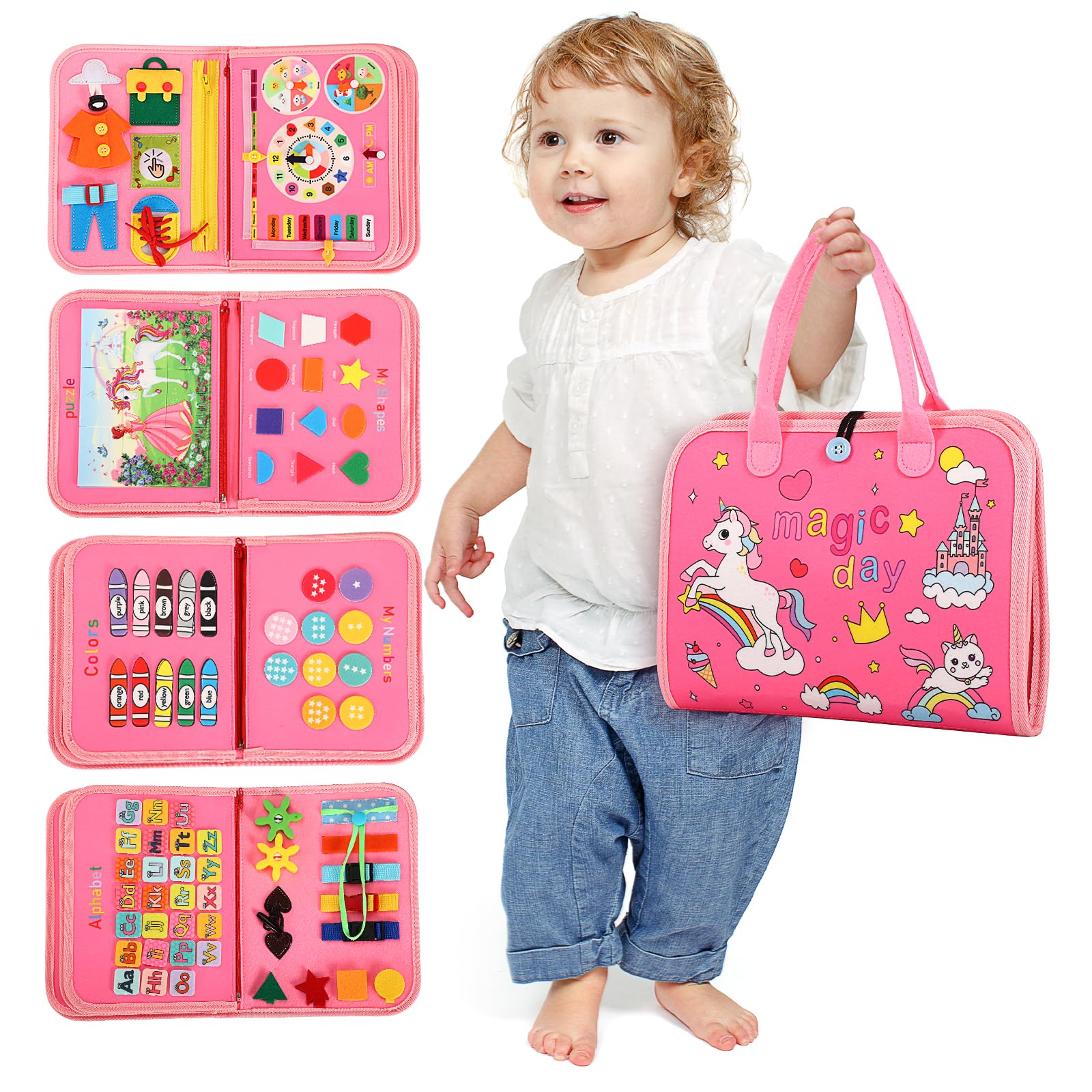 **Montessori Busy Board for Toddlers 1-3 Years - Sensory Educational Toys for Boys & Girls - Preschool Learning Activities, Travel Essentials for Airplane & Car Rides - Perfect Gift for 2-4 Year Olds**