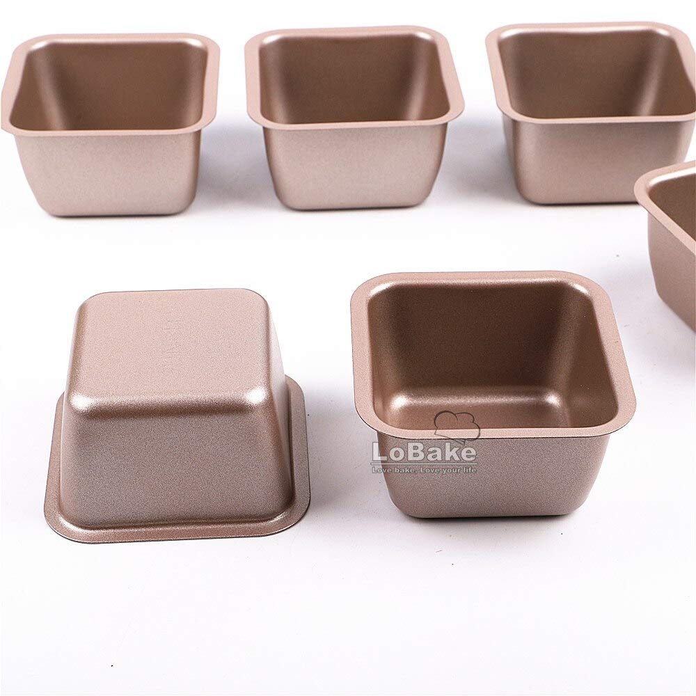 6-Piece Mini Square Nonstick Carbon Steel Cake Molds - Golden Baking Pans for Loaf, Cheese, Tart & Jelly - Perfect for DIY Baking, Home Kitchens & Professional Bakeries