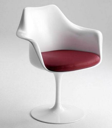 Eero Saarinen Tulip Armchair - Mid Century Modern Dining Chair with White Fiberglass Shell & Aluminum Base - Perfect for Dining Rooms, Offices & Lounge Areas