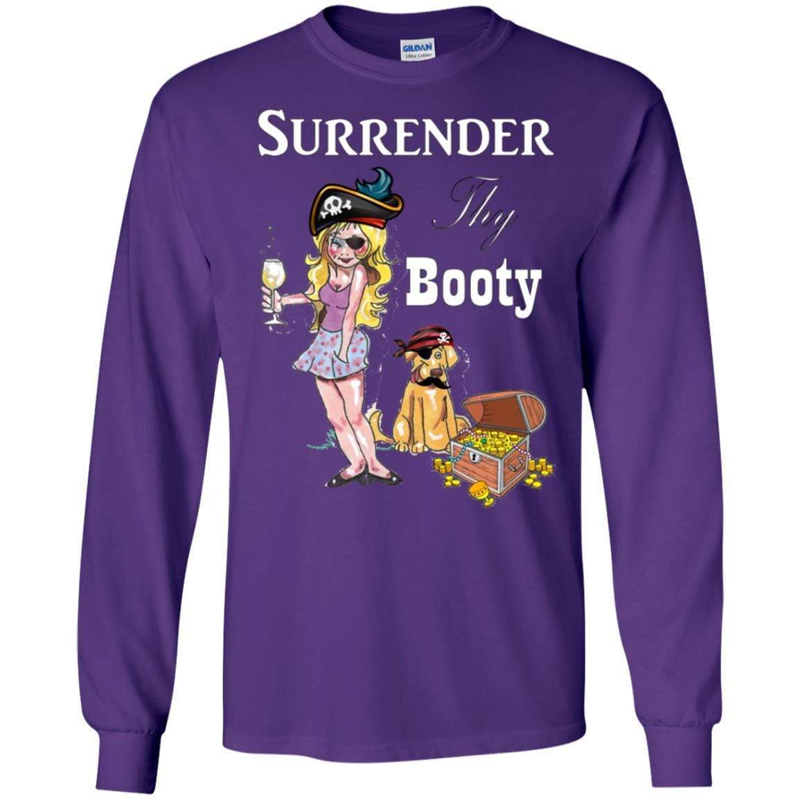 WineyBitches.Co Surrender Thy Booty Long Sleeve Ultra Soft Cotton T-Shirt for Women | Vintage Graphic Tee | Casual Wear & Lounge Outfit