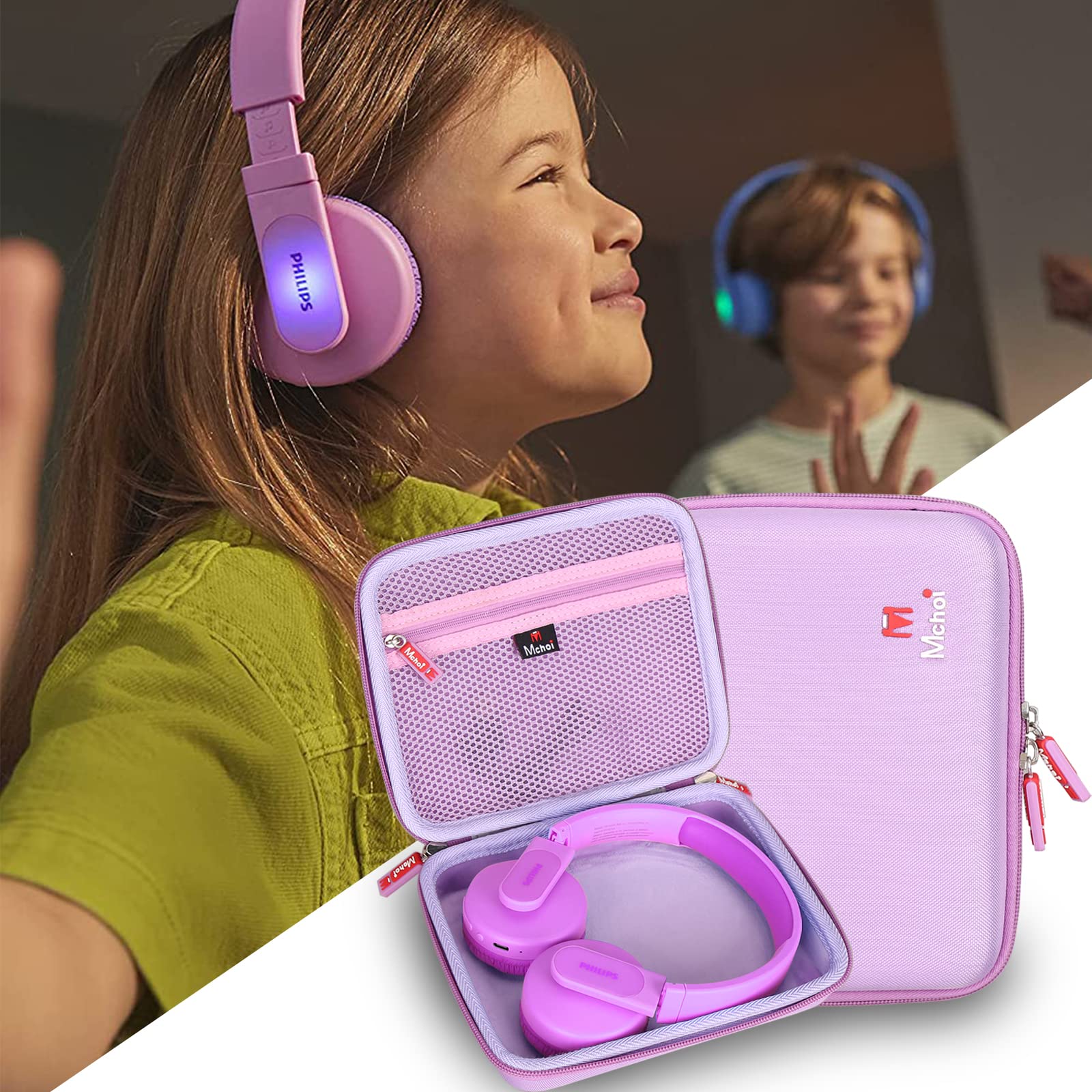 Philips K4206 Kids Wireless On-Ear Headphones Shockproof Carrying Case - Purple Protective Cover for Travel, School & Home Storage